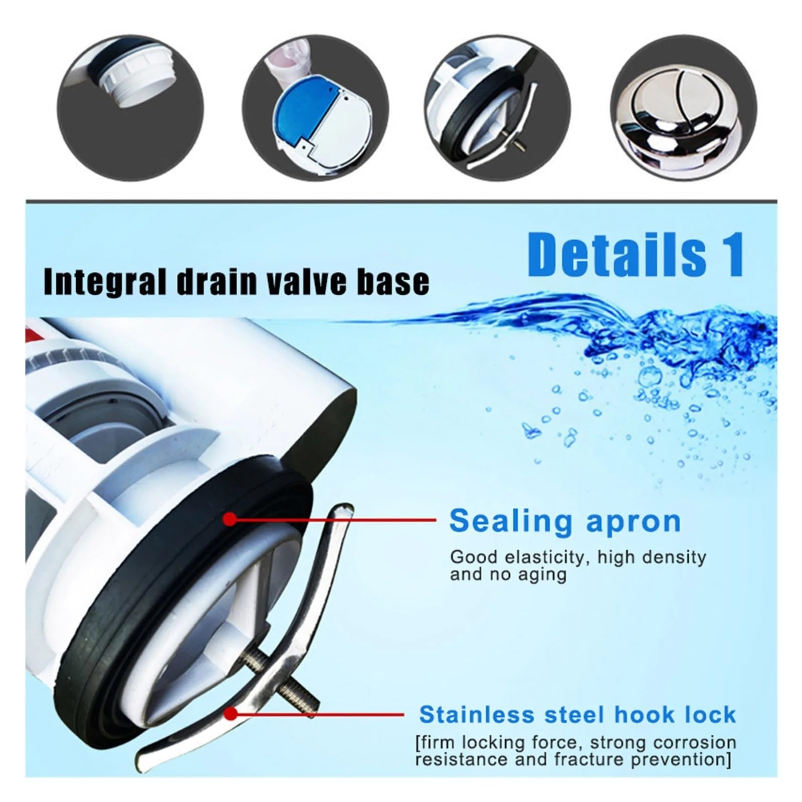 Fluxómetro manual para inodoro Válvula De Doble Descarga For Inodoro Lateral Conectado, Fácil Usar, Con Botón Pulsador Dividido Y Tanque Agua. Accesorios(21cm)