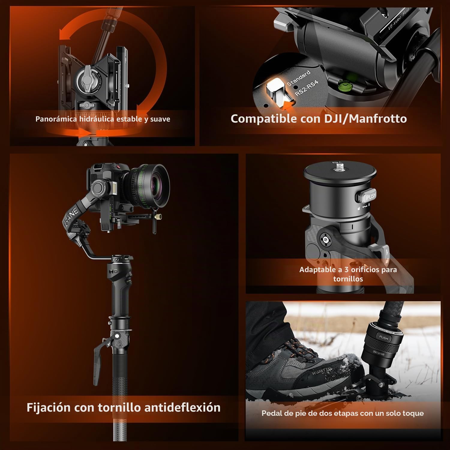 COMAN - Monopié de Fibra de Carbono con elevación en un Clic, monopié para cámara de 175 cm con Patas, trípode de Viaje Ligero con Placa de liberación rápida para cámara, DSLR,Carga máxima de 10 kg
