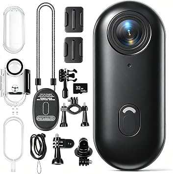 Andoer Mini Action Camera 1080P, Tiny Action Camera WiFi Sports Camera 120 Wide Angle Lens Built-in Battery with Magnetic Lanyard Back Clip Waterproof Case 32GB TF Card Mounting Accessories