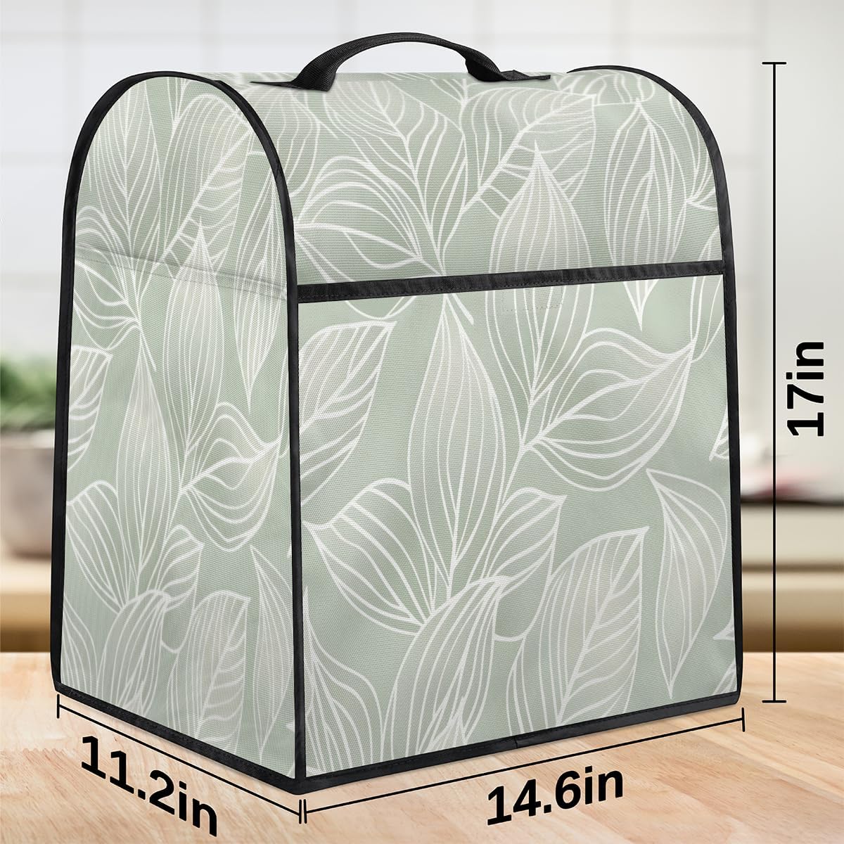 Kitchen Aid Mixer Cover Simple Pattern Green Stand Mixer Cover Compatible with 6-8 Quarts Stand Mixers, Dust Covers with Zipper Pocket Foldable Washable Kitchen Aid Organizer Bag