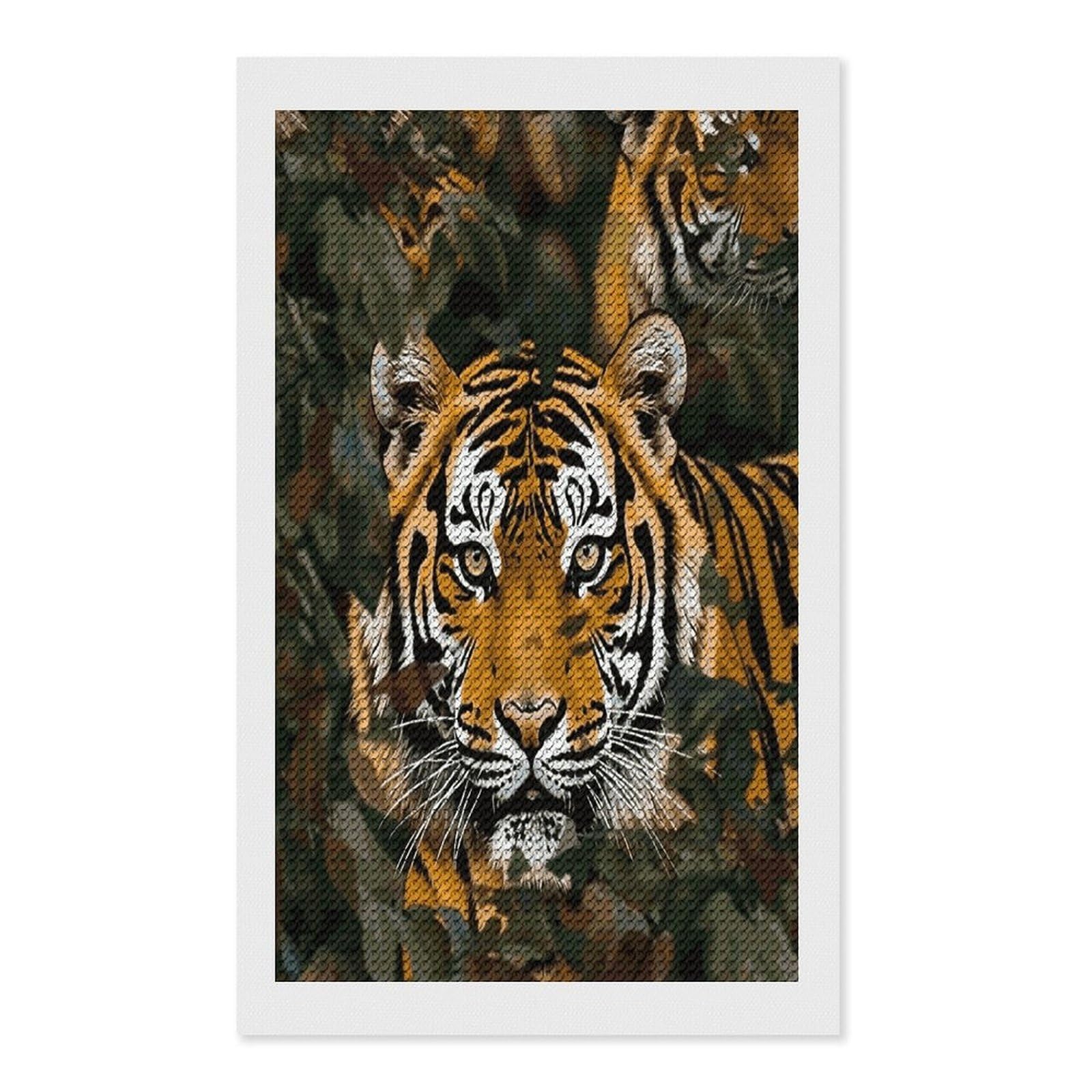 FekiLoot Camouflage Tiger Diamond Art Kits for Adults Diamond Painting Kits for Beginners DIY Diamond Art Kits Round Full Drill Diamond Dot Gem Painting for Home Wall Decor Gift 12"x20"