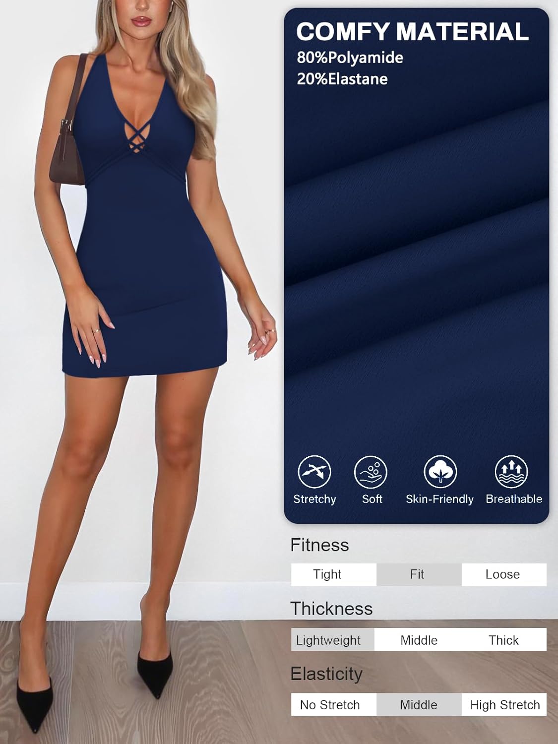 Women's Sexy Halter V Neck Cross Tie Spaghetti Strap Mini Dresses for Women Summer Party Cocktail Going Out Dress - Image 4