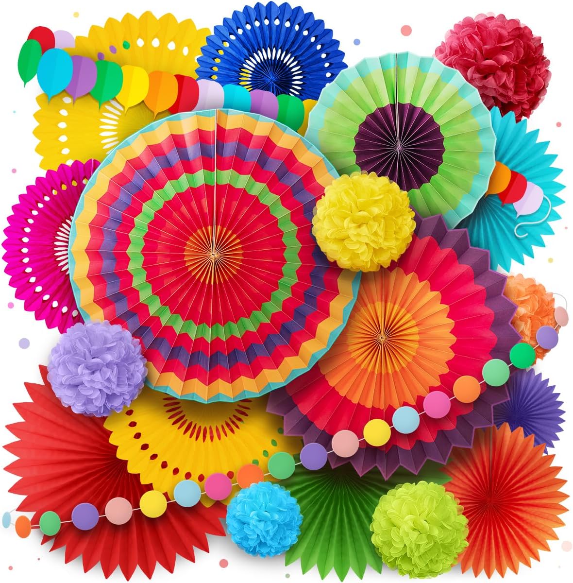 Mexican Fiesta Party Decorations – Colorful Paper Fans for Birthdays, Baby Showers, Cinco de Mayo, Festivals, Taco Decor Themes, and Congratulations Decorations – Mexican Party Decor by Avoseta