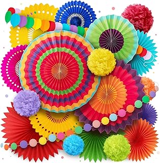Mexican Fiesta Party Decorations - Colorful Paper Fans for Birthdays, Baby Showers, Cinco de Mayo, Festivals, Taco Decor Themes, and Congratulations Decorations - Mexican Party Decor by Avoseta