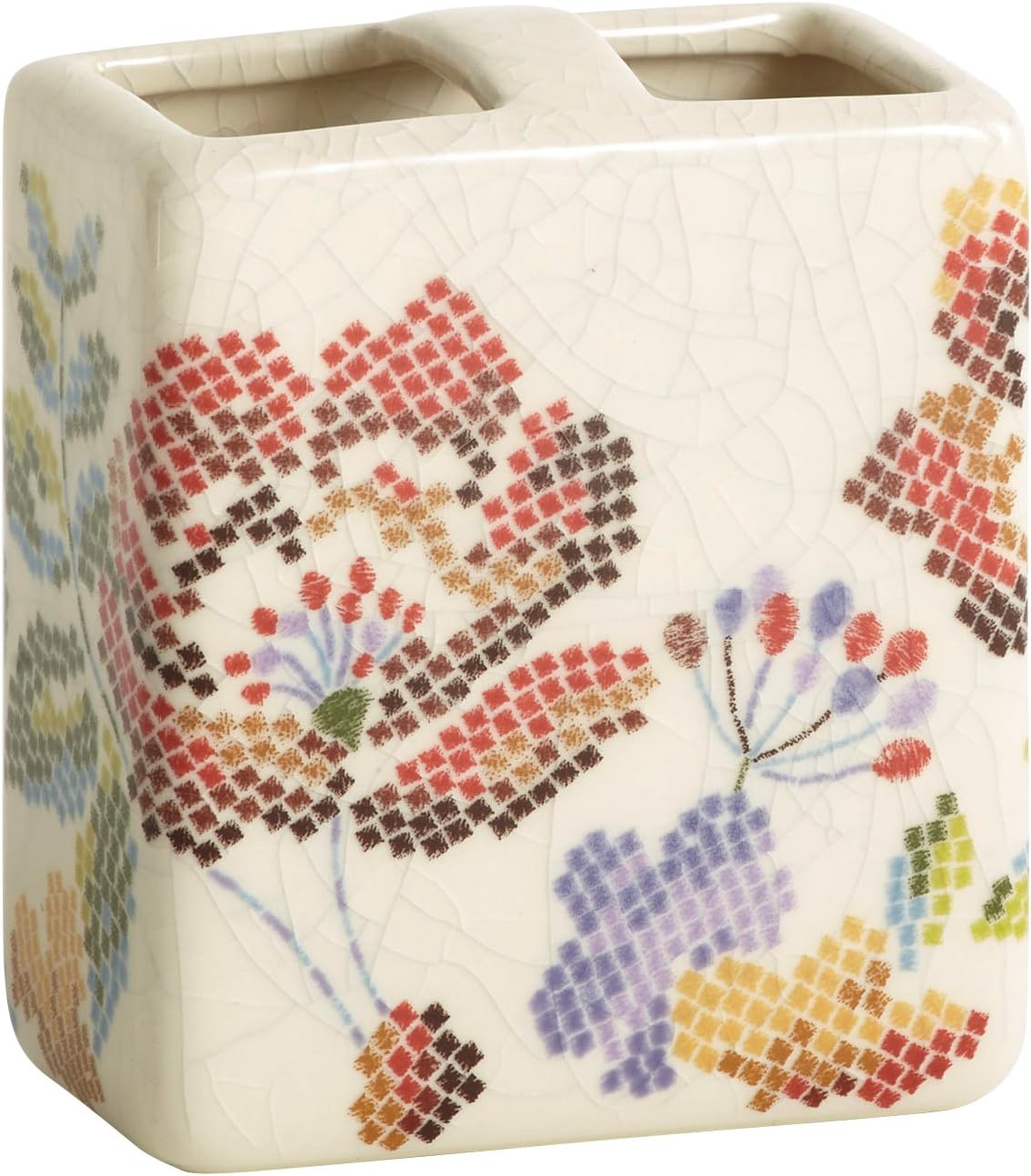 Croscill Mosaic Floral Toothbrush Holder, Spice Home