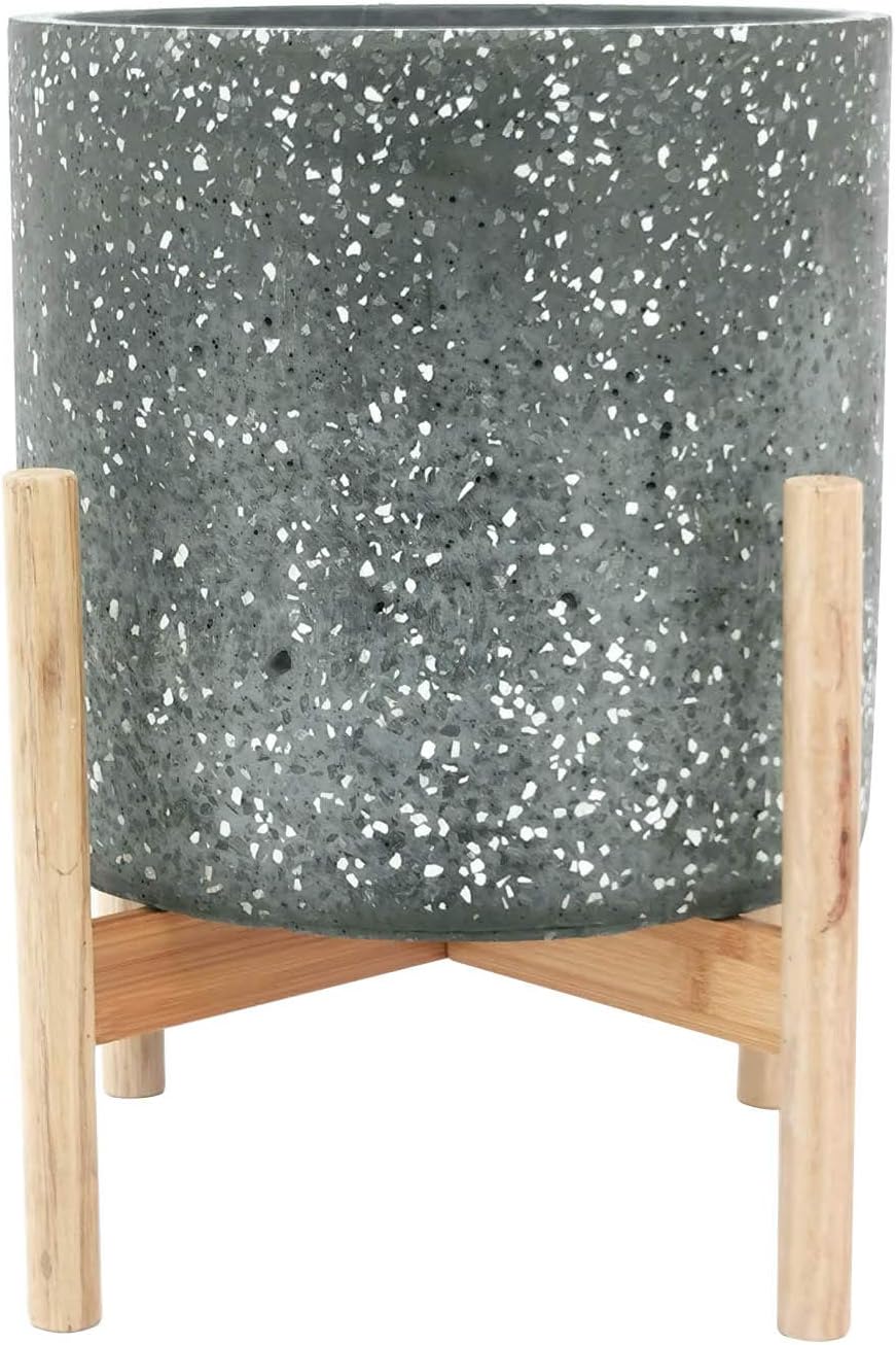 Amazon Brand – Rivet Terrazzo Planter with Wood Stand, 16.5"H, Black