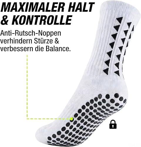 ZHENICH 3 Pairs Grip Socks Football Men - Non Slip Anti Blister Sports Socks for Soccer, Rugby & Running - Cushion Sole, Breathable Cotton - UK Size 5-11, White/Black - 4