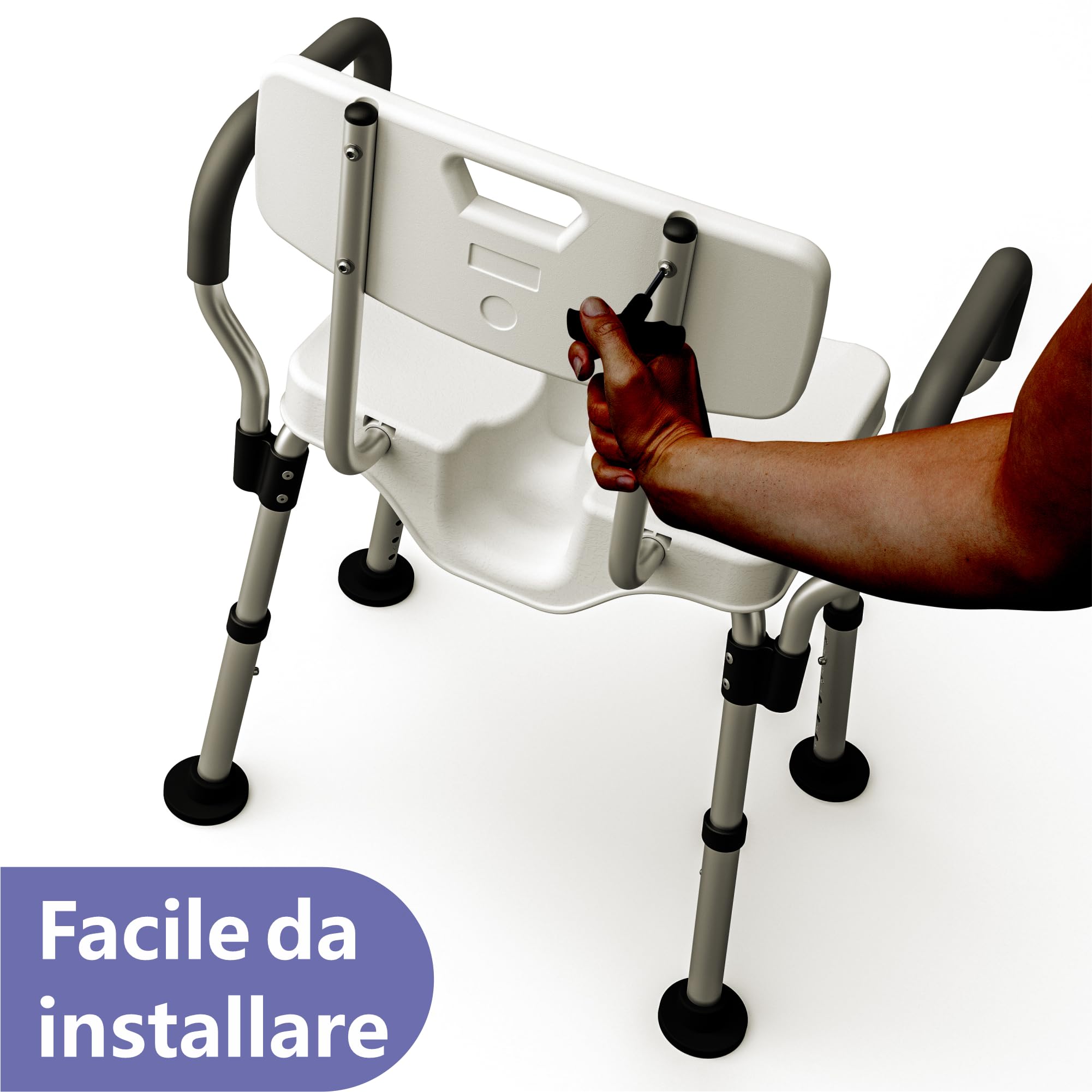 Sedia da Doccia LITTNEO Regolabile con Schienale/Braccioli Sedile da Doccia Resistente, Sagomato, Sedile Antiscivolo a Forma di U per Anziani, Disabili, Donne Incinte