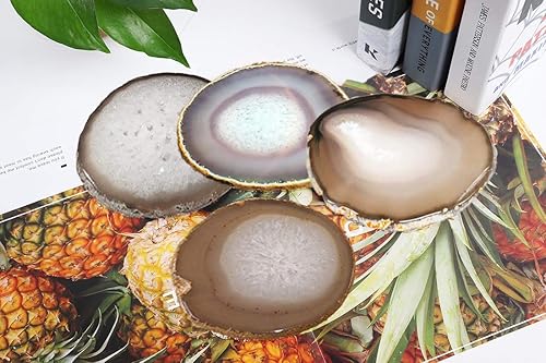 Miniatura 14 de JIC Gem Posavasos de ágata de color teñido extra mixto de 4 a 5 pulgadas, posavasos de geoda natural pulidos, rebanados con parachoques de goma EX.