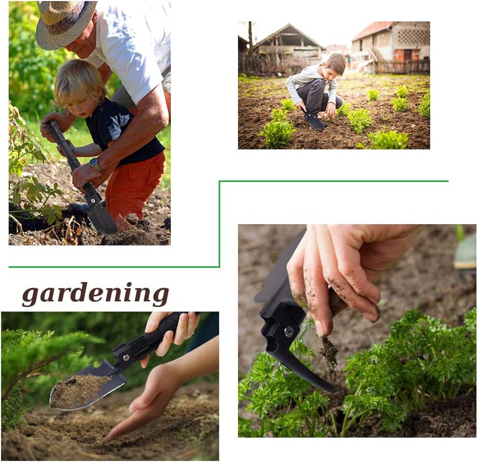 Yeacool Camping Shovel Foldable, Folding Trench Shovel, Metal Detector Accessories, Army Trenching Tool with Pickaxe, Collapsible Tactical Multi-Tool for Surival, Digging, Backpacking, Car Emergency : Sports & Outdoors