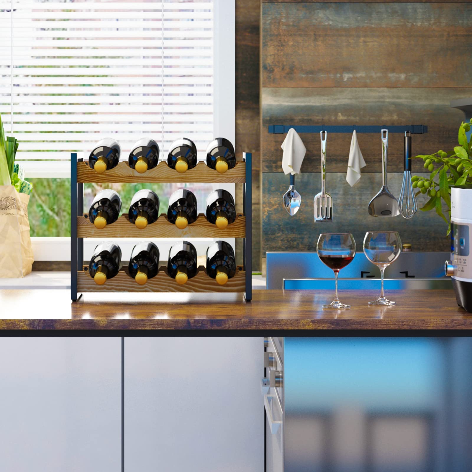 IBUYKE Portabottiglie 12 Bottiglie,Cantinette Vino in Legno,TMJ904H | Portabottiglie Vino da Terra Per Ba Cucina Sala Da Pranzo Dispensa Armadio