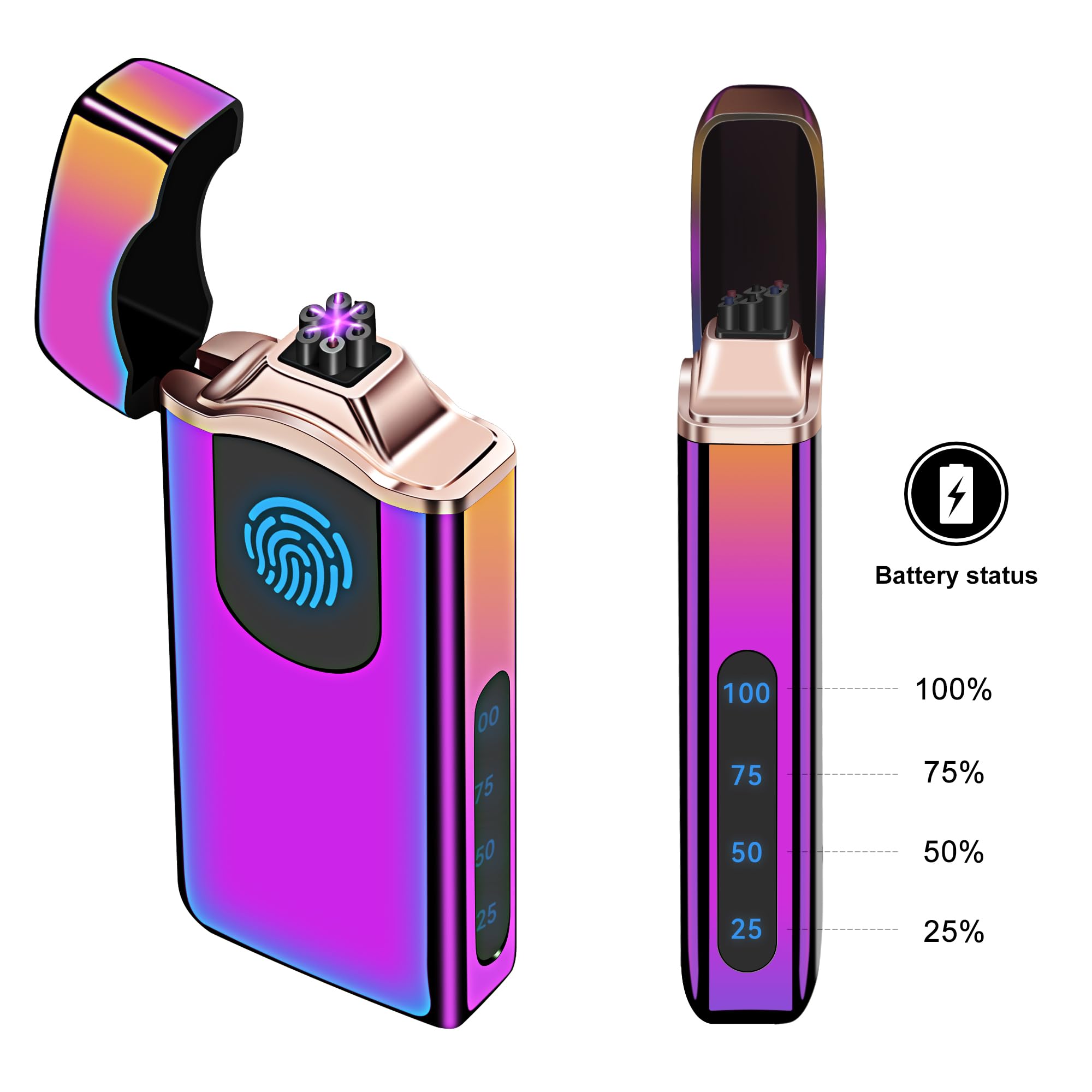 Encendedor de plasma de triple arco con batería de 500 mAh, recargable por USB, resistente al viento, encendedor fresco (colorido)