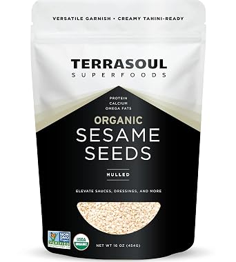 Terrasoul Superfoods Organic Hulled Sesame Seeds, 16oz - Perfect for Tahini | Gluten-free | Raw