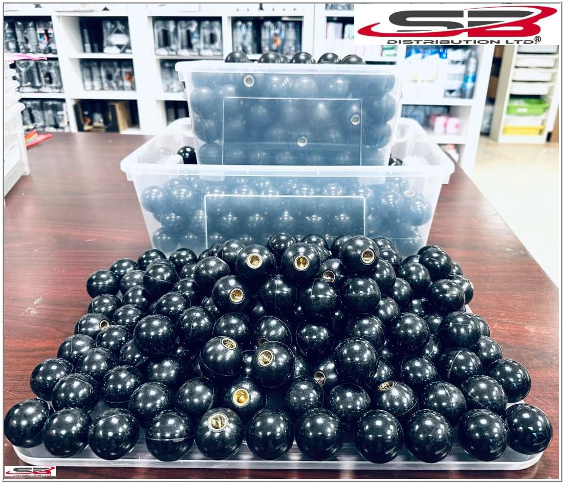 SBDs Black Phenolic ABS Plastic Ball Knob Female | 3/8"- 16 Thread Pitch 15/16" Depth 1-3/8" Diameter, 1-1/2" Height w/Brass Coated Metal Insert Heavy Duty 1.02 Oz