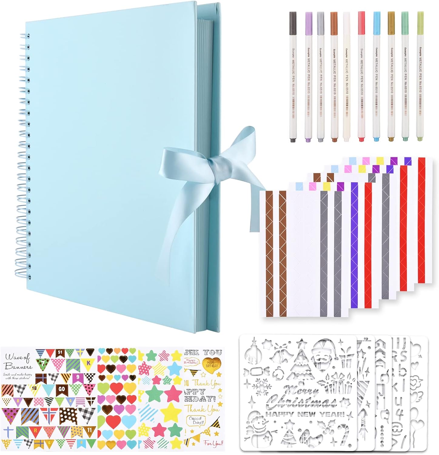 GOTIDEAL 12 x 12 Inch Scrapbook Album with 10 Metallic Markers,80 Pages Craft Paper Photo Album for Wedding and Anniversary, Family DIY Photo Album with Scrapbooking Stickers Corners(Blue)