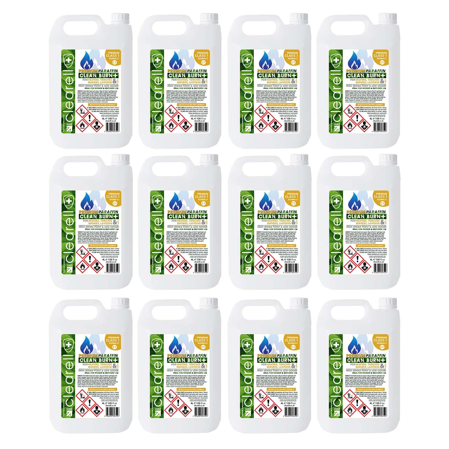 Clearell 64L | Pack of 16 x 4L | CLEAN BURN Premium Paraffin Class 1 Grade | BS2869 C1