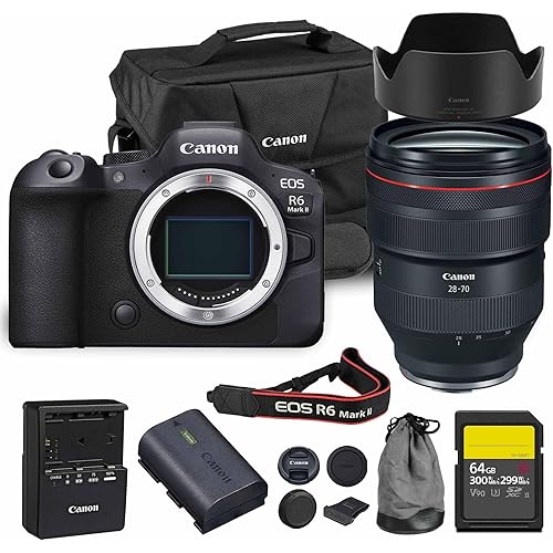 Canon EOS R6 Mark II Mirrorless Camera | 24.2MP Full Frame Sensor 4K 60p Video | Dual Pixel AF in-Body Stabilization for Professionals (5666C002) + Canon RF 28-70mm Lens + 64GB Card + Bag