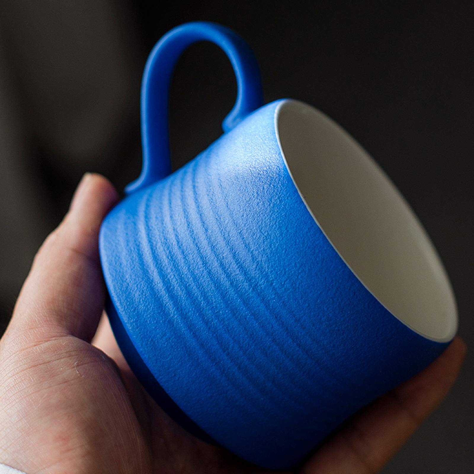 Kubek Filiżanki do espresso ze spodkami 7,4 uncji - matowe niebieskie wykończenie, wnętrze w jednolitym kolorze Ceramiczna filiżanka do kawy Kubki do herbaty i kawy