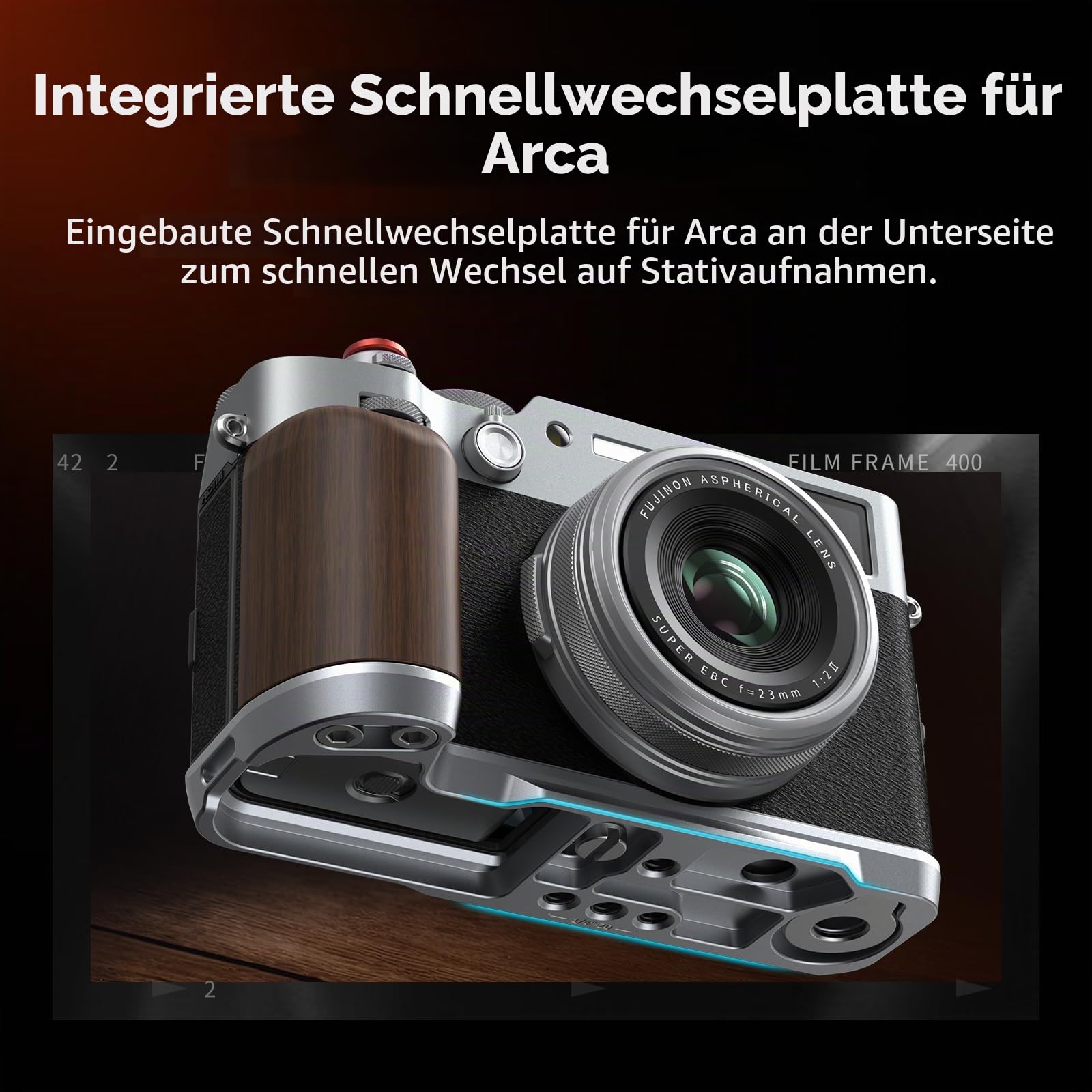 SMALLRIG X100VI / X100V-Handgriff, L-förmiger Holzgriff für Fujifilm X100VI / X100V-Kamera, integrierte Schnellwechselplatte für Arca, mit Auslöser und Blitzschuhabdeckung, Silber – 4804