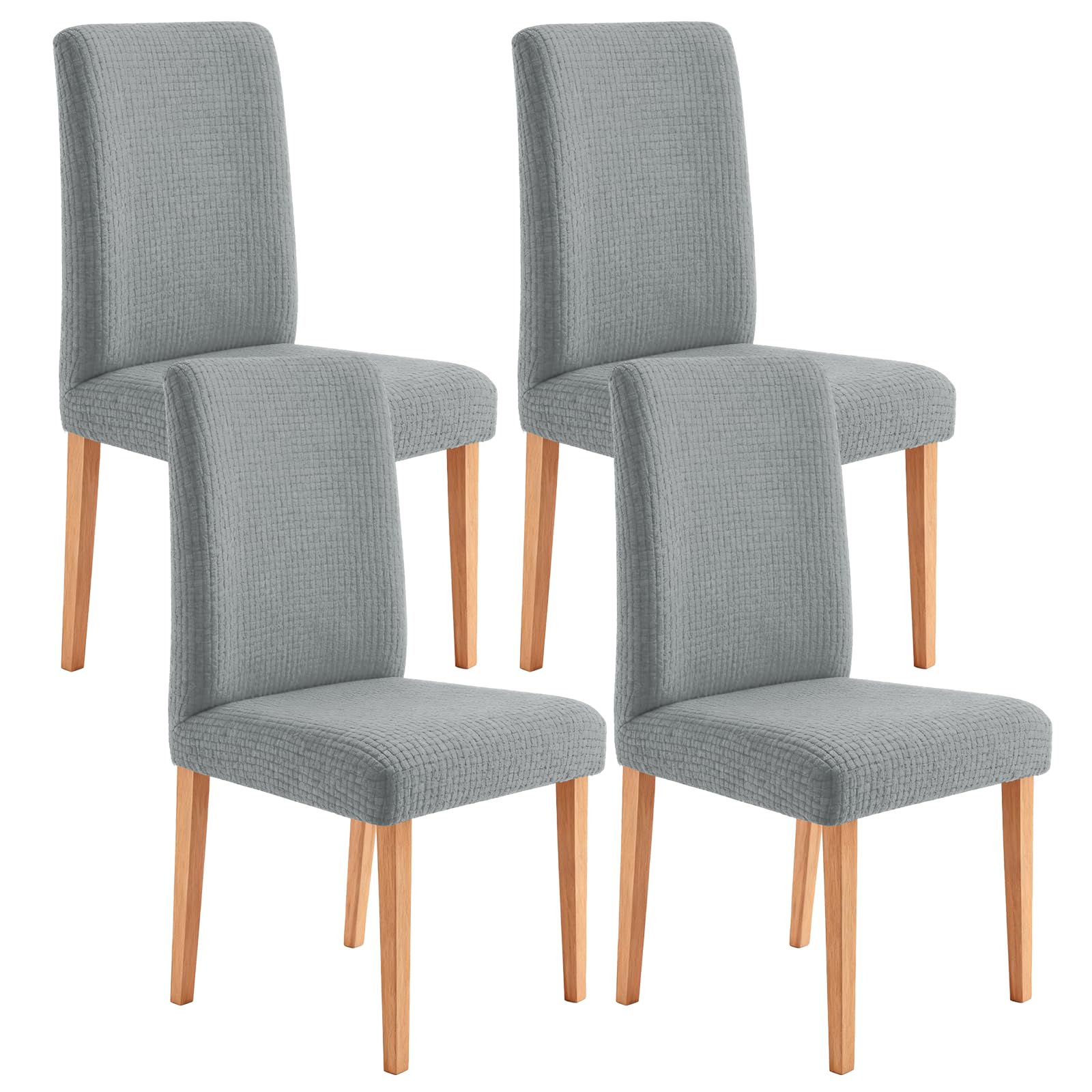 sourcing map 4 Pcs Bar Stool Covers, Stretch Counter Stool Chair Covers with Backs for 14-19 Inch Kitchen Chair Dining Room, Plaid Jacquard Barstool Slipcovers with Elastic Bands, Grey