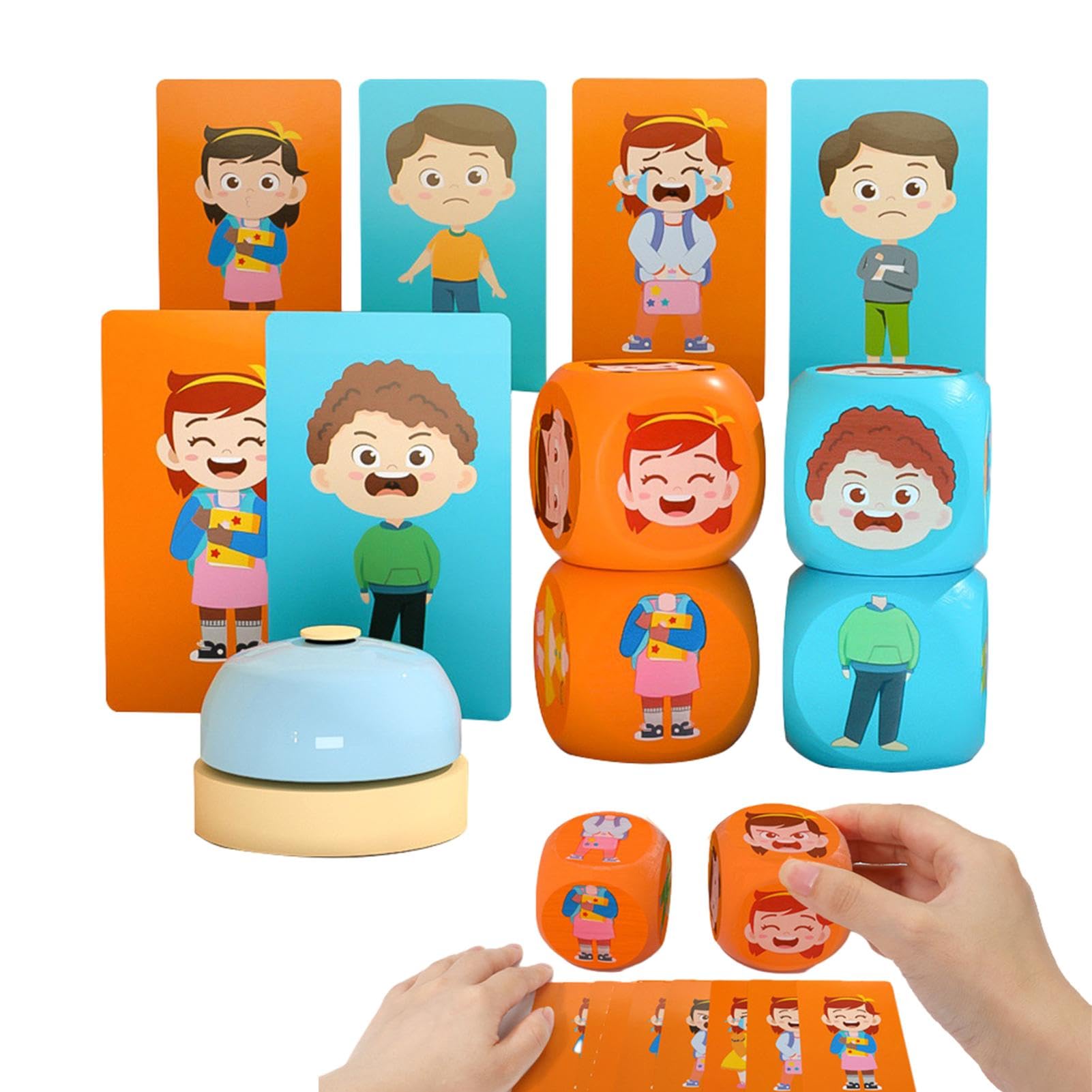 Puzzle de Blocs Assortis d'expressions en Bois, de Cube à Changement de | 4X blocs de construction, x de société éducatifs pour la soirée en
