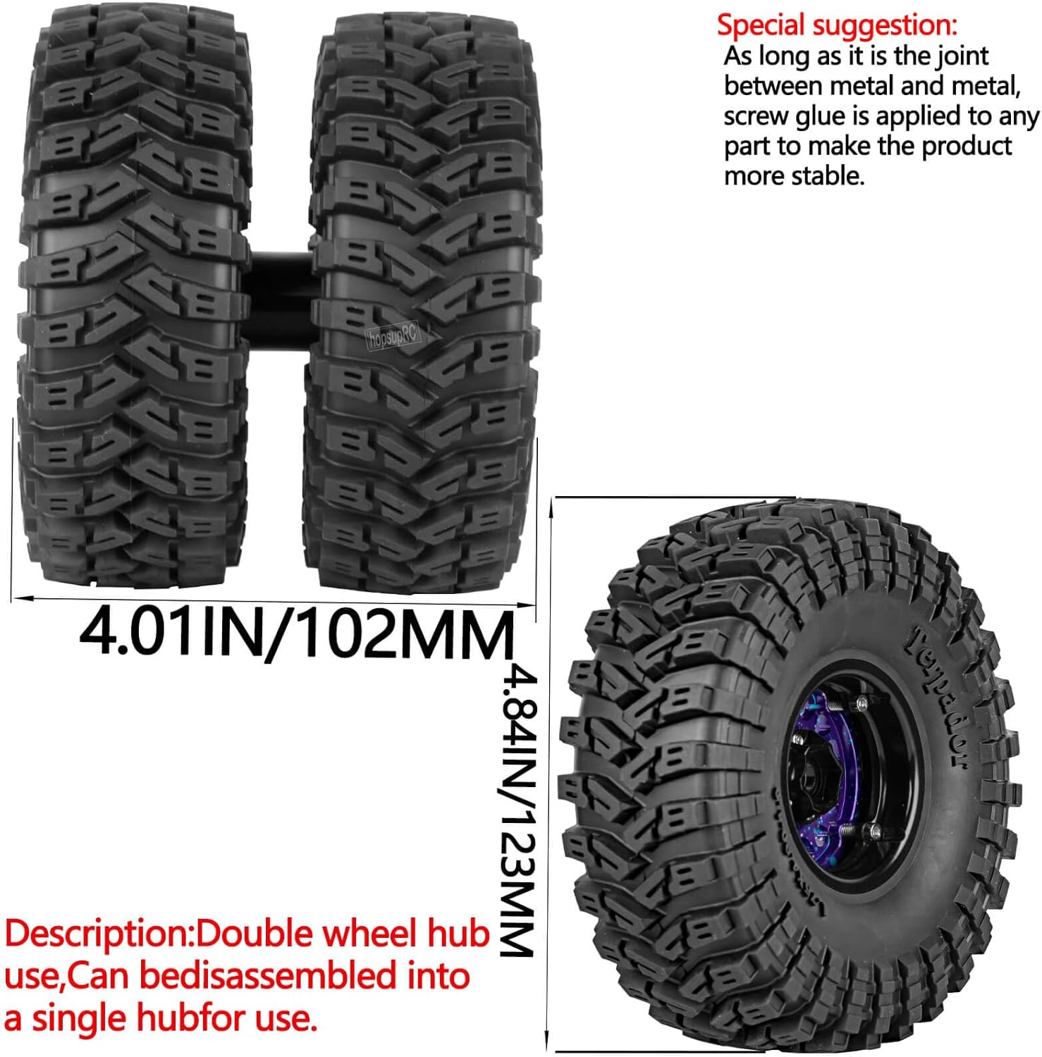 1.9 Dually Beadlock RC Wheel RC Tires for 1/10 SCX10 90046 AXI03007 TRX4 TRX6 VS4-10 Gen7 Gen8 MST CFX D90,Aluminum 1.9" Wheel Hub Rim RC Truck Tires 4pcs w/Adjustable Offset 4PCS Colour