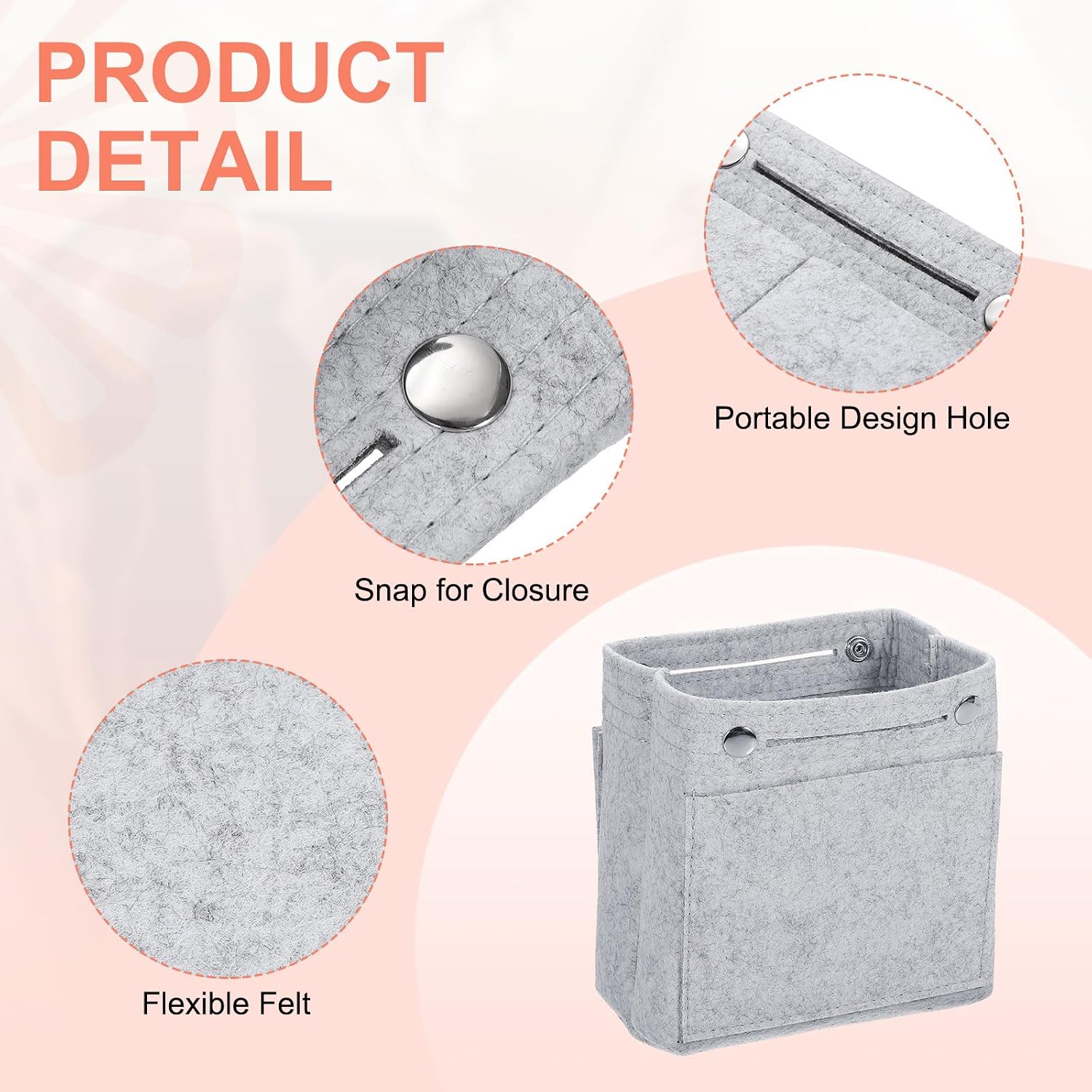 uxcell Purse Organizer Insert, Portable Felt Organizer Bags with Snap Multiple Compartments Purse Liner for Domed Satchel, Tote Bag, Handbag Shaper (7" x 4" x 6.3", Grey) image 3