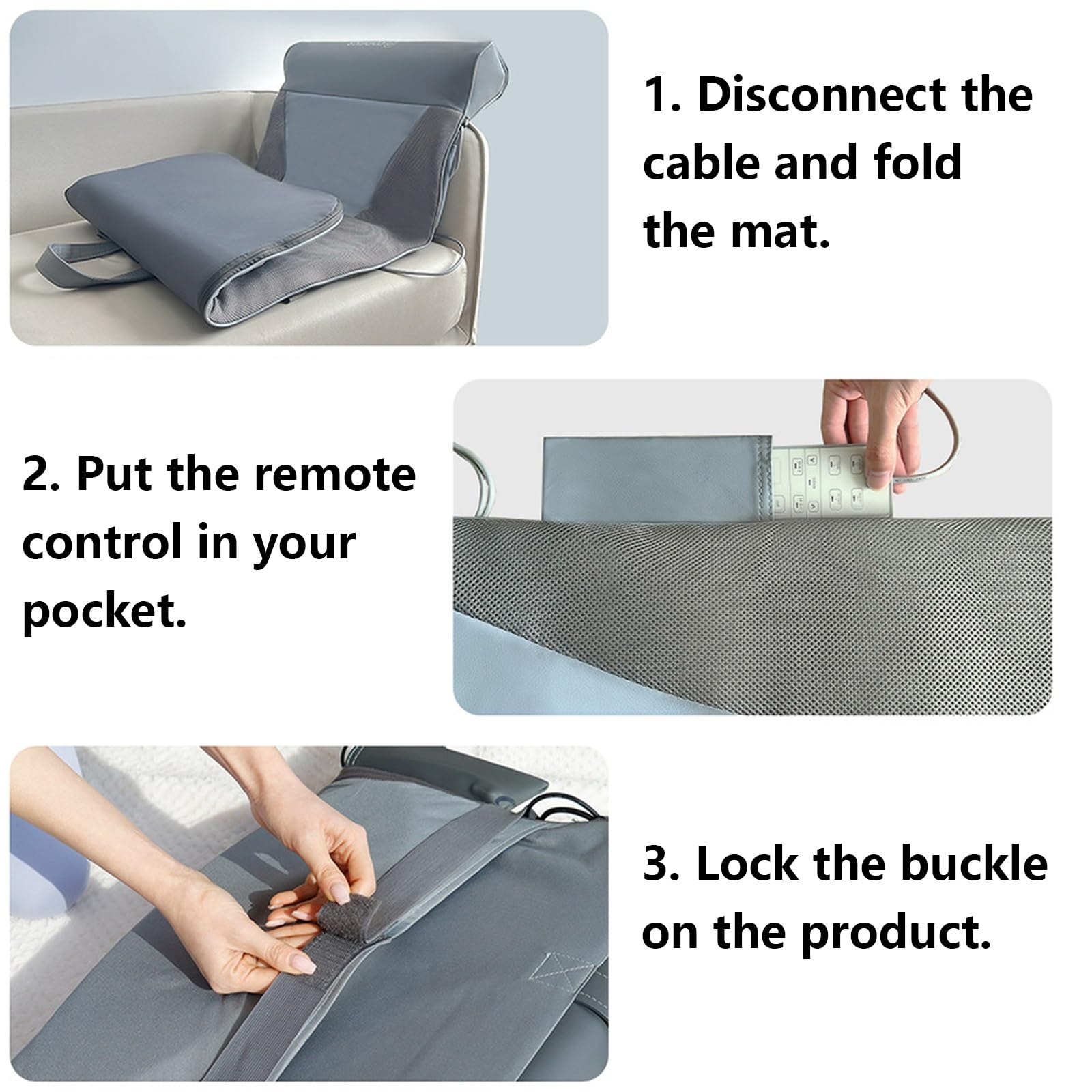 Tapis Massage Dos Trois Niveaux D'intensité Quatre Modes Chaleur Constante Tapis Massage Dos Électrique Pliable pour Un Rangement Facile Convient aux Chaises, Canapés
