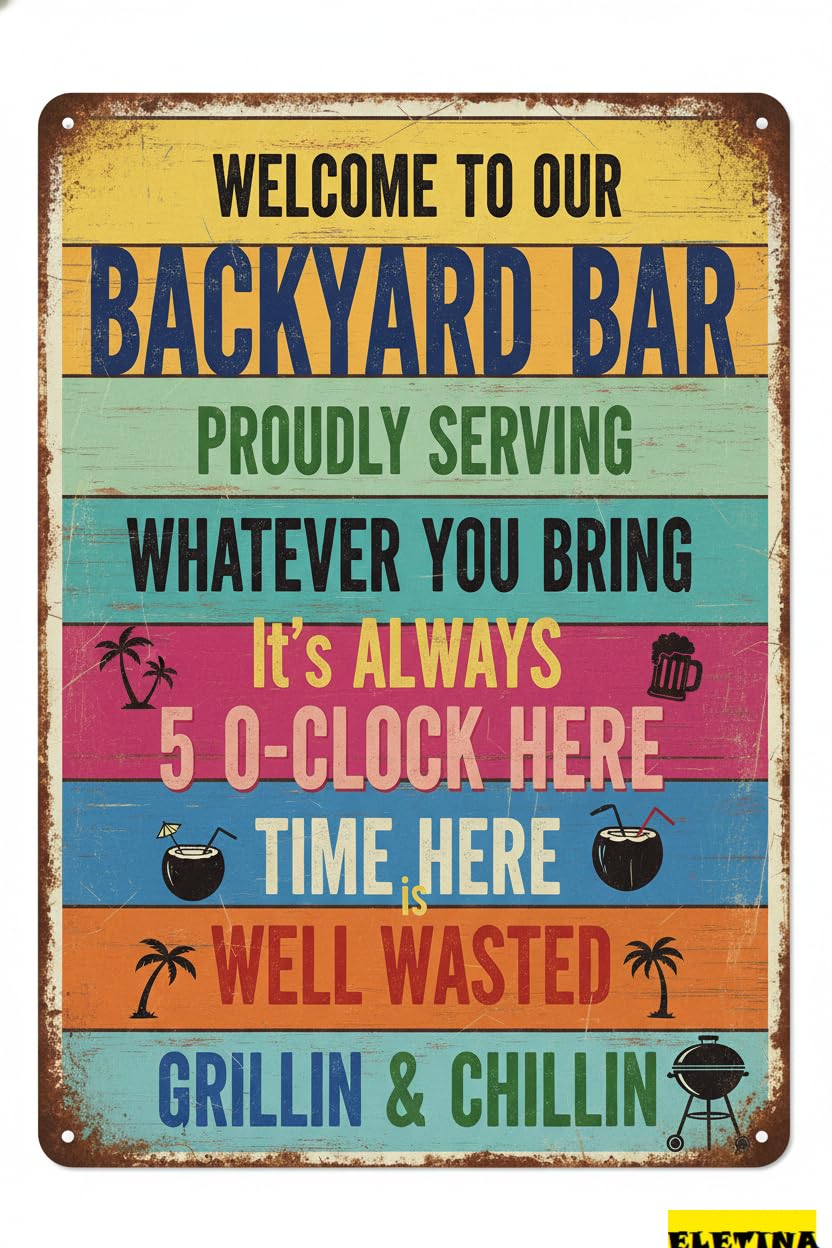 Vintage Metal Tin Sign for Man Cave Welcome To Our Backyard - 8x12 Inches Decorative Outdoor Use, Perfect Home, Garden, Patio, Porch, And Pool Area Decor Private Property