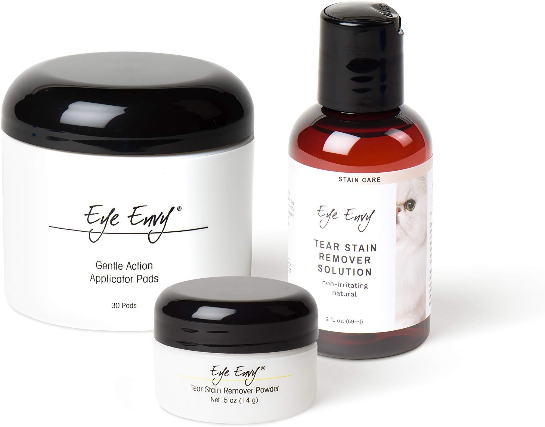 Eye Envy Deluxe Cat Tear Stain Remover Kit | Larger Sizes for Multiple Cat Households | Contains 4 Tear Stain Products | Lasts 60-90 Days | 2-Step System