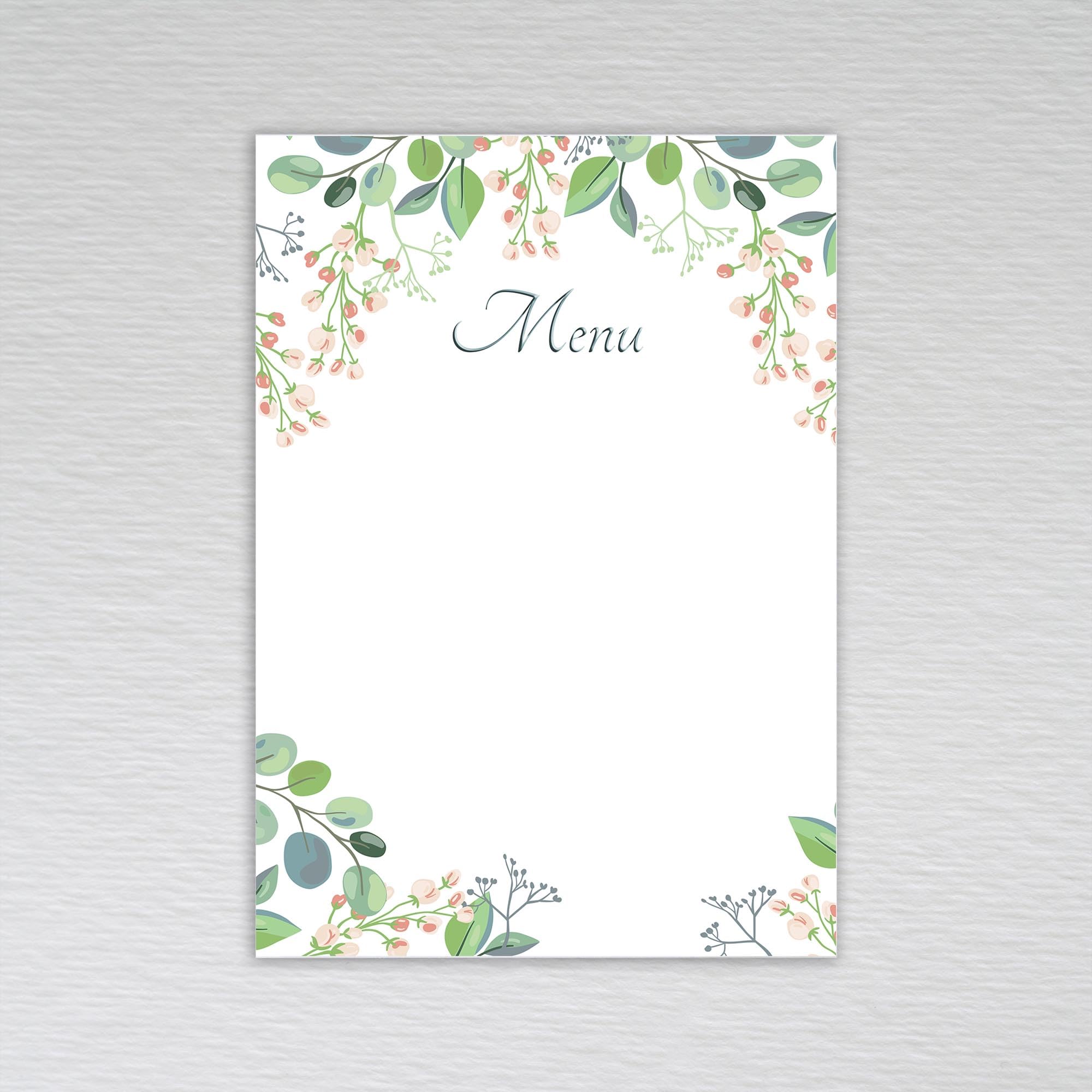 Eucalyptus Blank Wedding Menu Cards for Tables/Write Your Own Menus for Restaurants, Cafes and Dinner Party Venues: Green Eucalyptus Leaves Menu Cards (Pack of 20 without Envelopes)