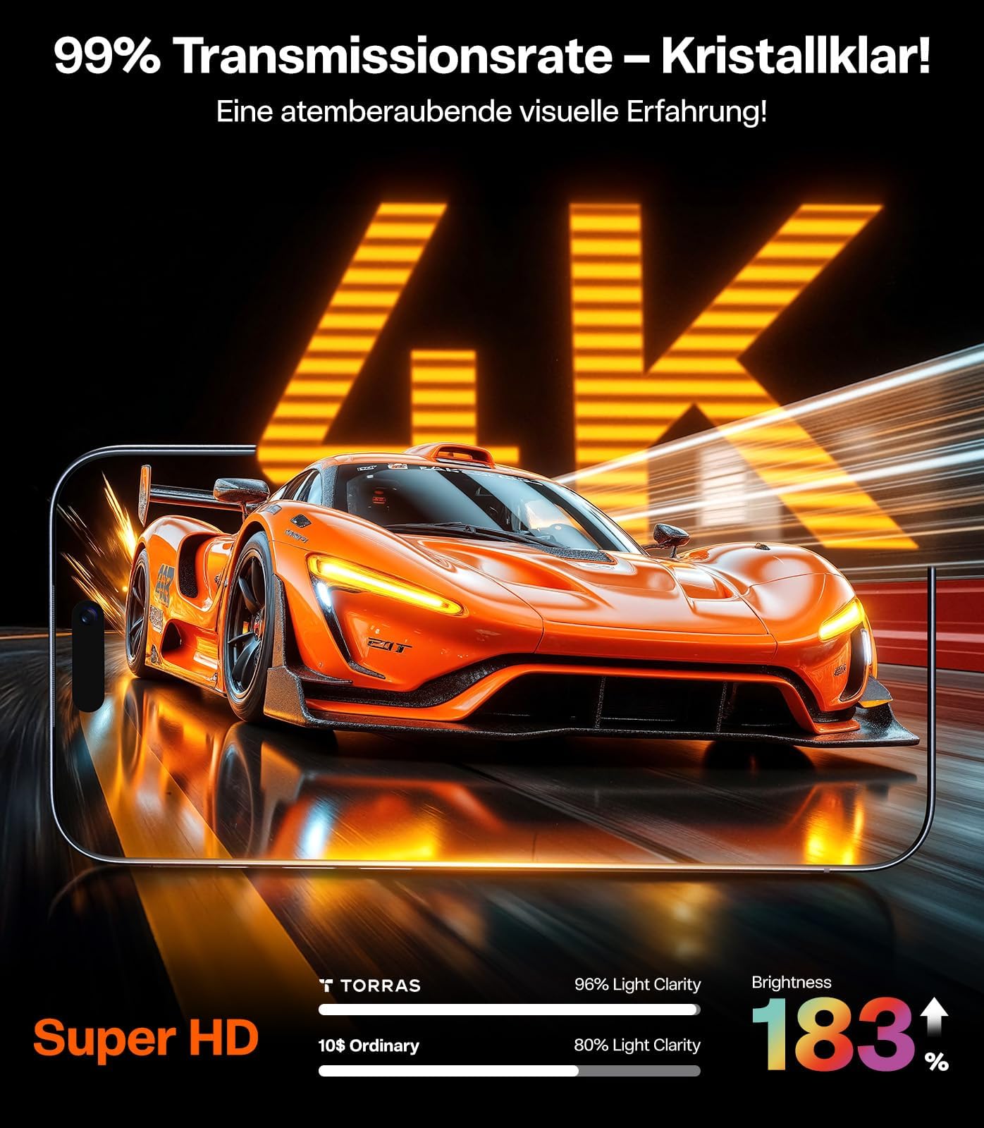 TORRAS Präzise für iPhone 17 Pro für Panzerglas [Full Screen] Exklusive Schutzfolie für iPhone 17 Pro Folie 9H+ glas [Nr.1 Stoßfest], Auto Montage, Kompatibel mit Hülle, 2 Stück