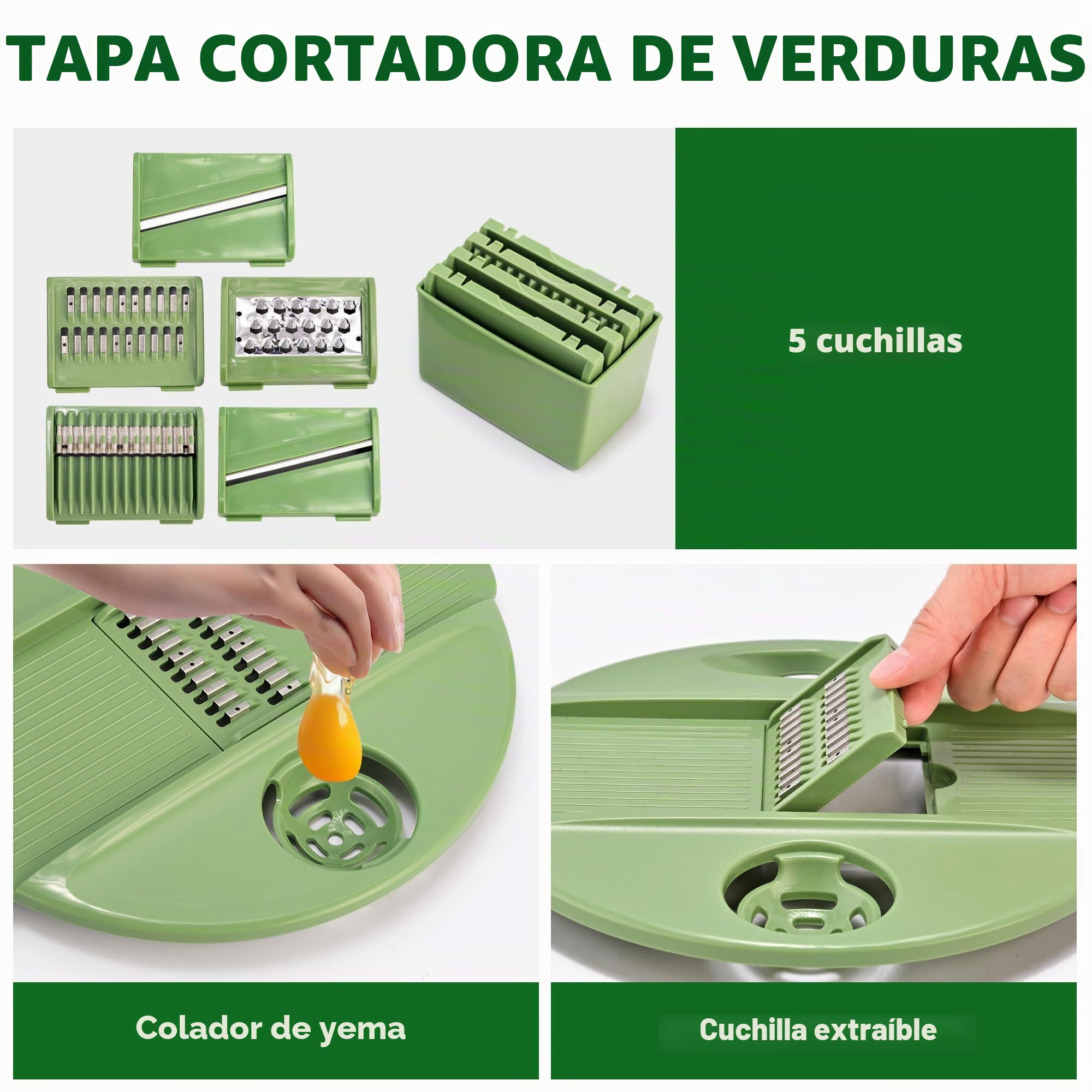 SUSTEAS Centrifugadora para Ensalada 4.25L, Bol Lavado Verduras/Frutas, Secador Hierbas con Tapa Cortadora 5 Cuchillas y Separador Yemas, Libre de BPA