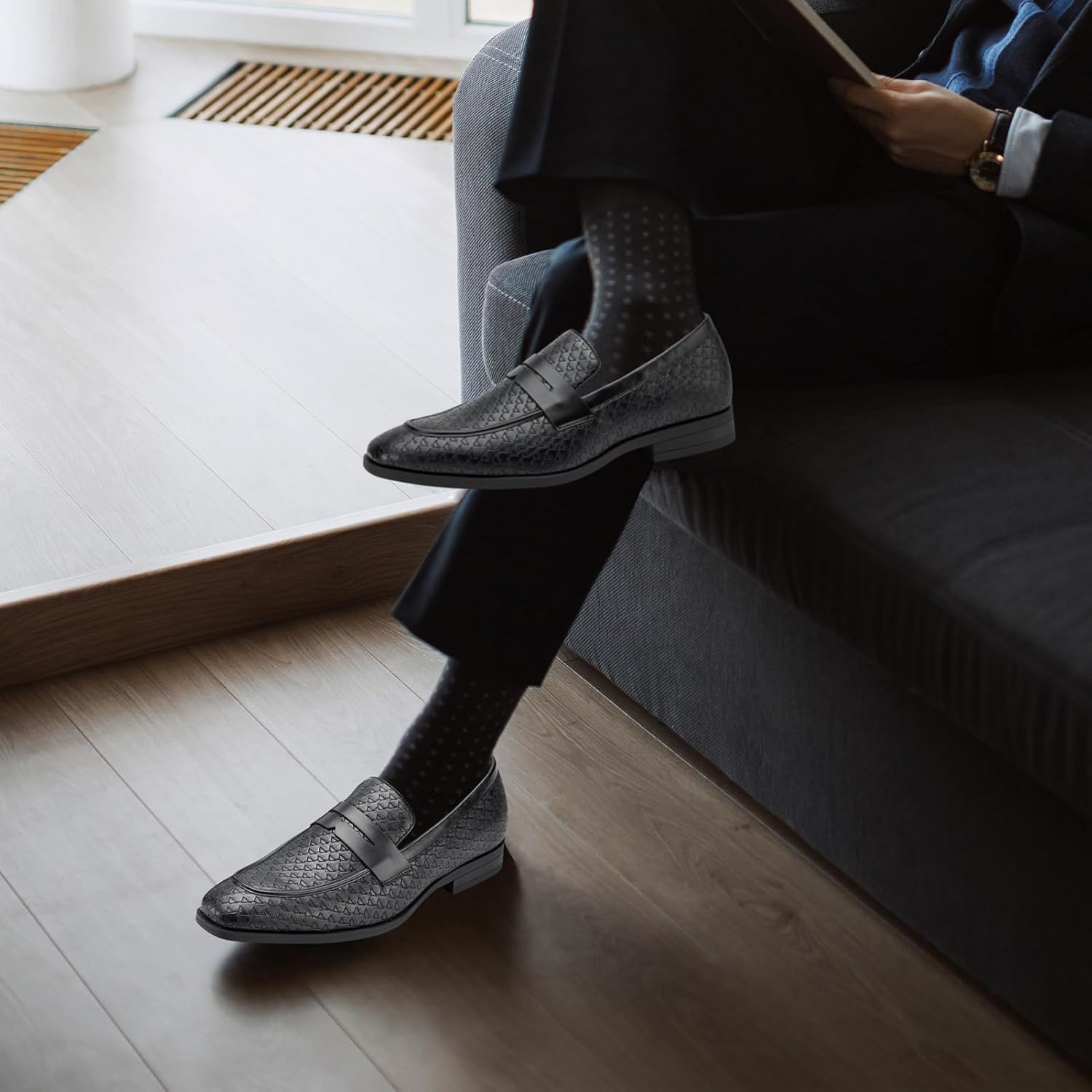 JITAI Mens Velvet Loafers Dress Shoes Loafers for Men Tuxedo Suit Shoes - Image 3