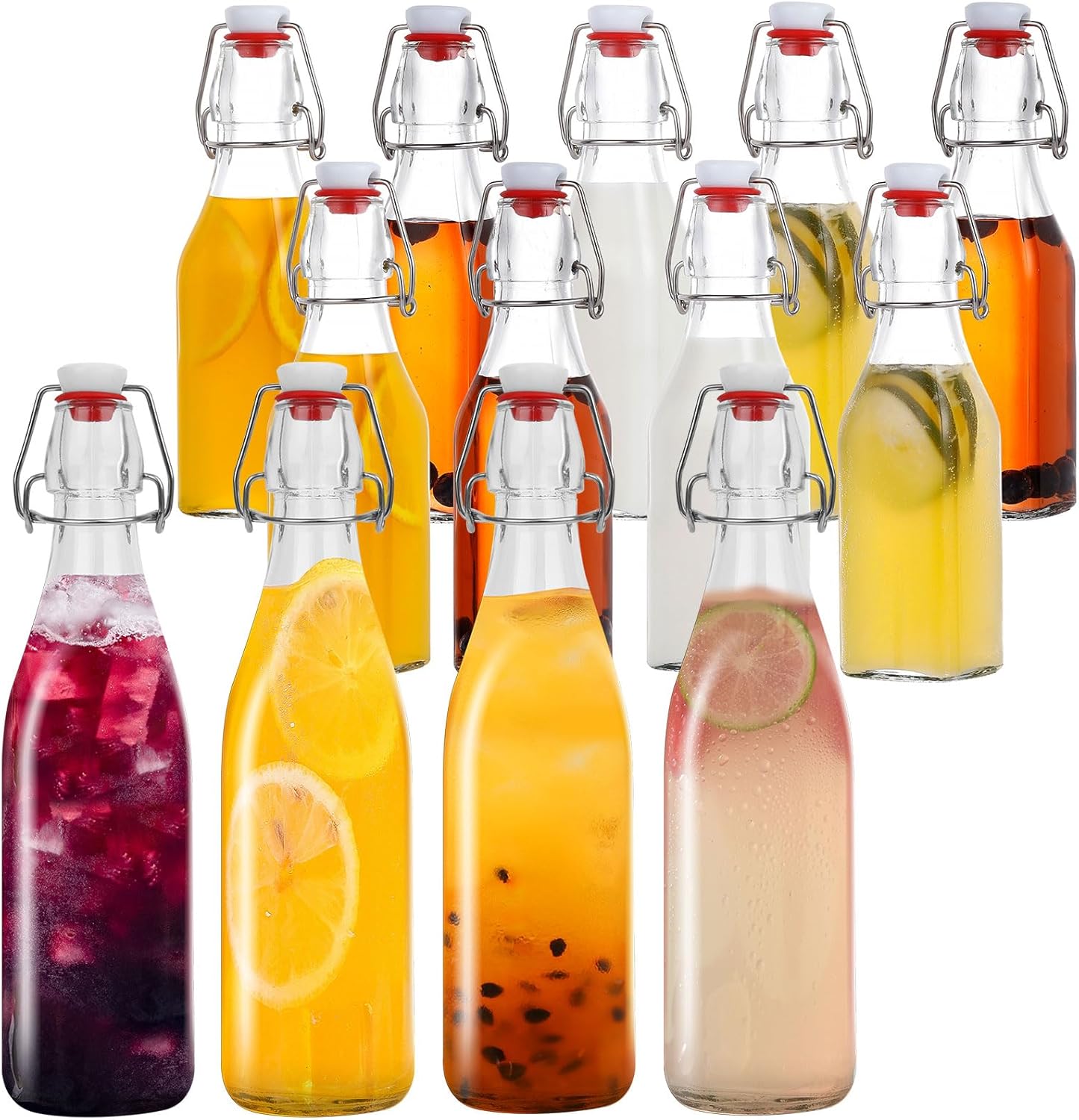 Swing Top Glass Bottles with Airtight Lids for Home Brewing, Kombucha, Kefir, Vanilla Extract, Beer, Oil, Vinegar, Homemade Juices, Water,Soda,(8oz 9pack+32oz 4 pack)