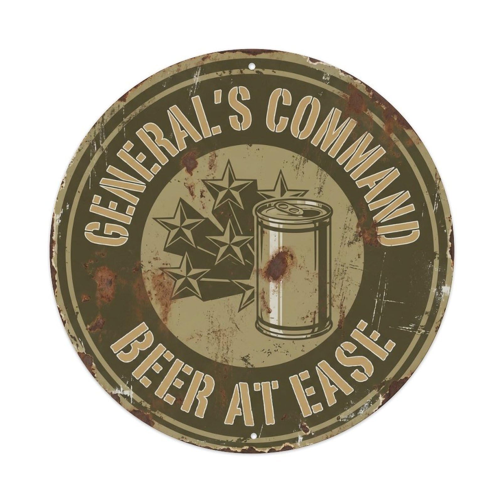 Retro Bar Style General Command Lounge Beer Metal Tin Sign Plaque Wall Decor for Cafe, Club, Garden Round Metal Poster 8x8Inch