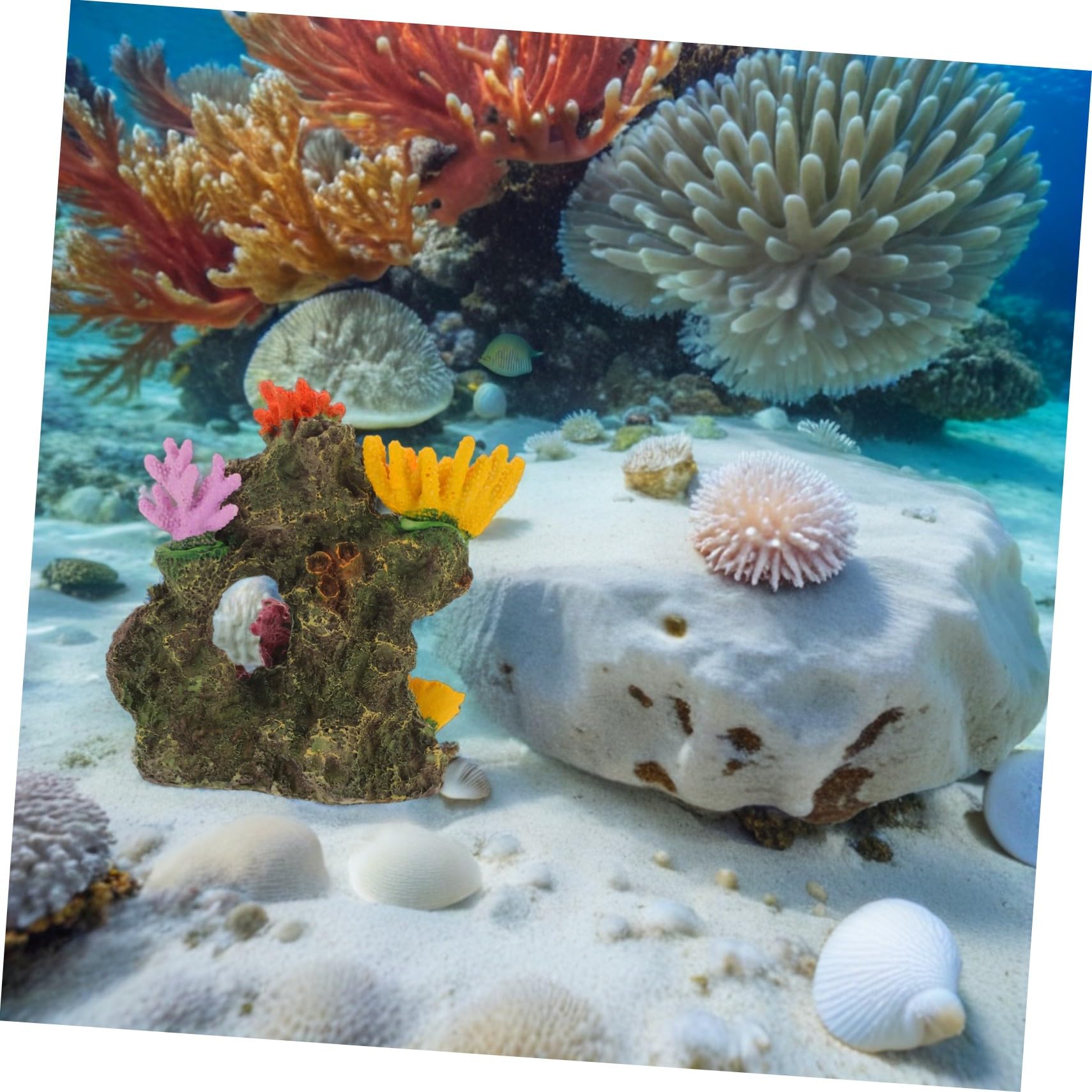 SEWACC Aquarium Deko Resin Korallenriff Höhle Fisch Aquarium Landschaftsornament mit Detailreicher Farbiger Korallenstruktur Versteckhaus für Kampffische zum Ausruhen Züchten
