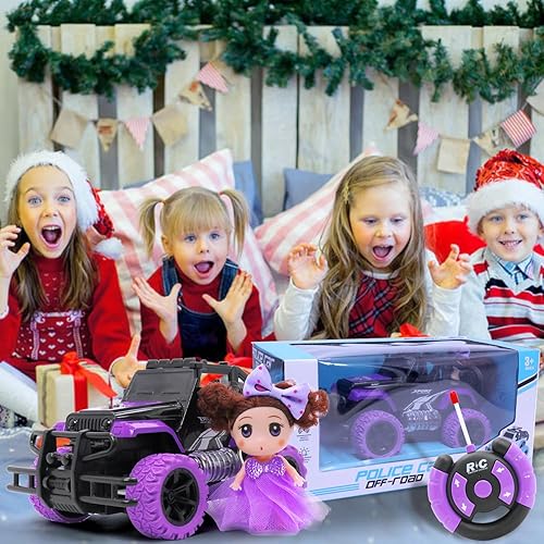 Miniatura 6 de wagkew Auto a control remoto para niñas, escala 118, coche RC rosa para niños de 4 a 7 a 8 a 12 años de edad, con muñeca y faros LED, camiones