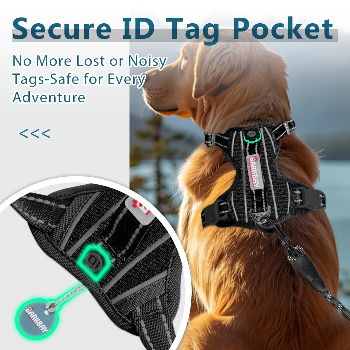 BARKBAY Dog Harness No Pull with ID Tag Pocket - Heavy Duty, Reflective, Easy Control for Large Dogs(Black,M) - image 2