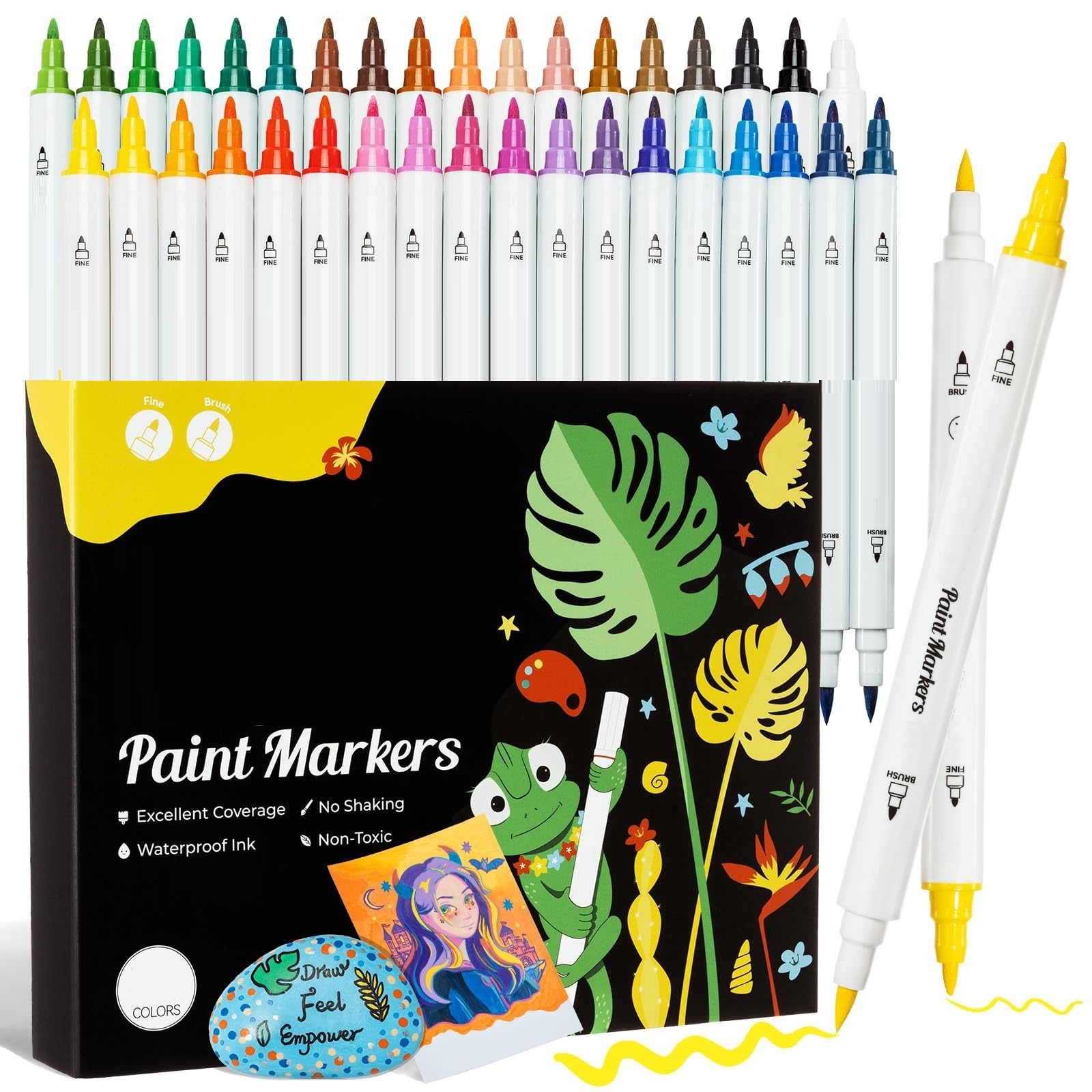 Amitasha 24 Shades Dual Tip Watercolor Art Markers Pen Set Washable Water Color Soft Head Fineliner Pens for Kids Drawing Craft Painting Calligraphy Journal Birthday Christmas Gift