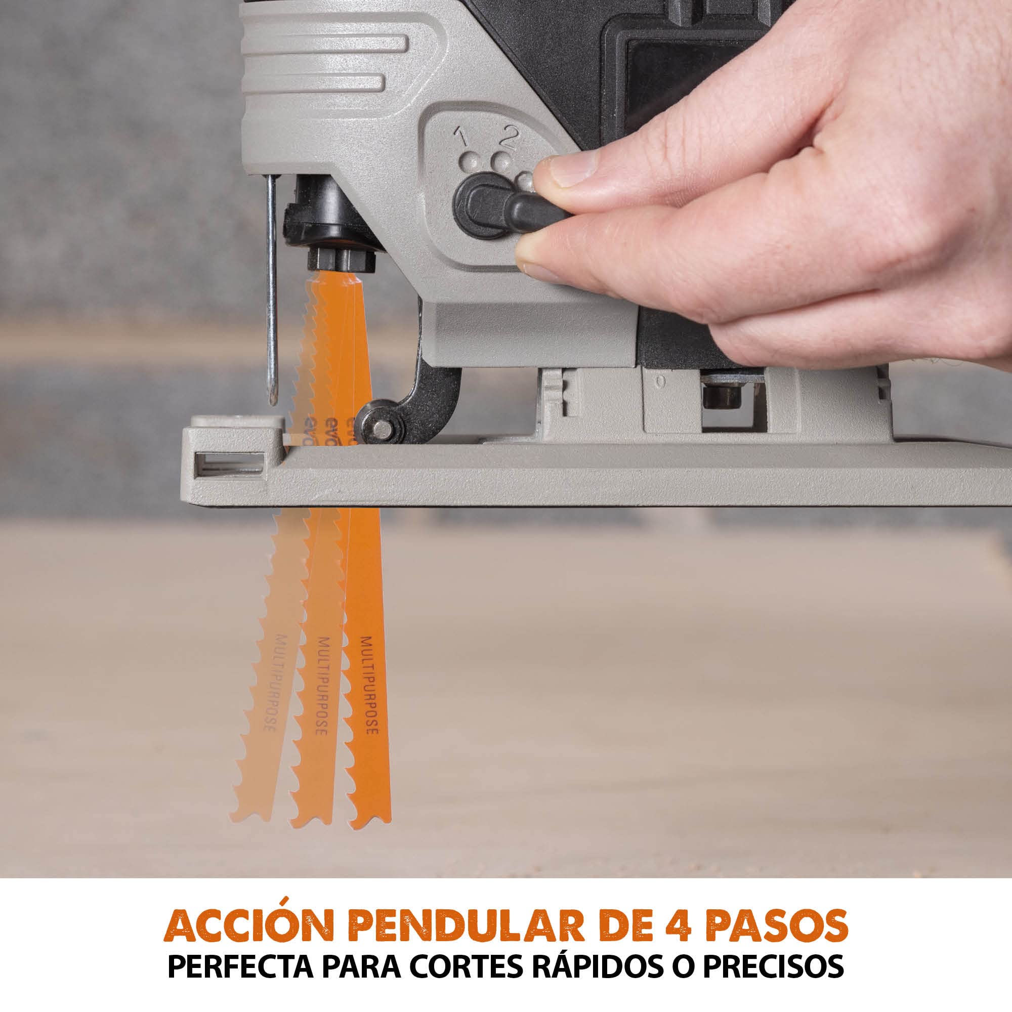 EVOLUTION POWER TOOLS Sierra de calar inalámbrica R90JGS - Li de - Incluye 5 hojas multiusos, Black/Orange