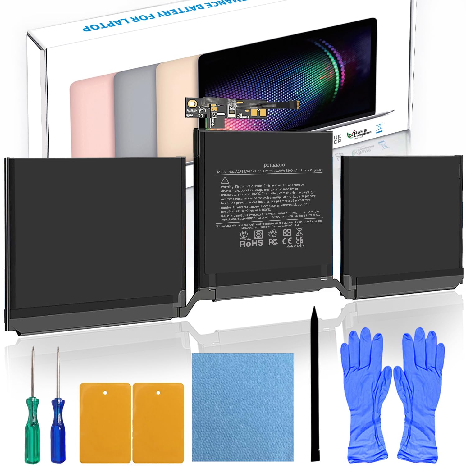 pengguo Battery A1713 for MacBook Pro 13 Inch A1708 Late 2016 Mid 2017 EMC 2978 3164, Replacement Battery A2171 for MacBook Pro 13 Inch A2159 (2019) A2289 (2020) A2338 (2020)