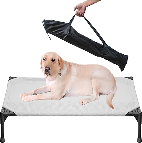 Cama elevada de malla suave para mascotas para perros grandes y medianos, cuna de descanso al aire libre con cama portátil resistente al agua,