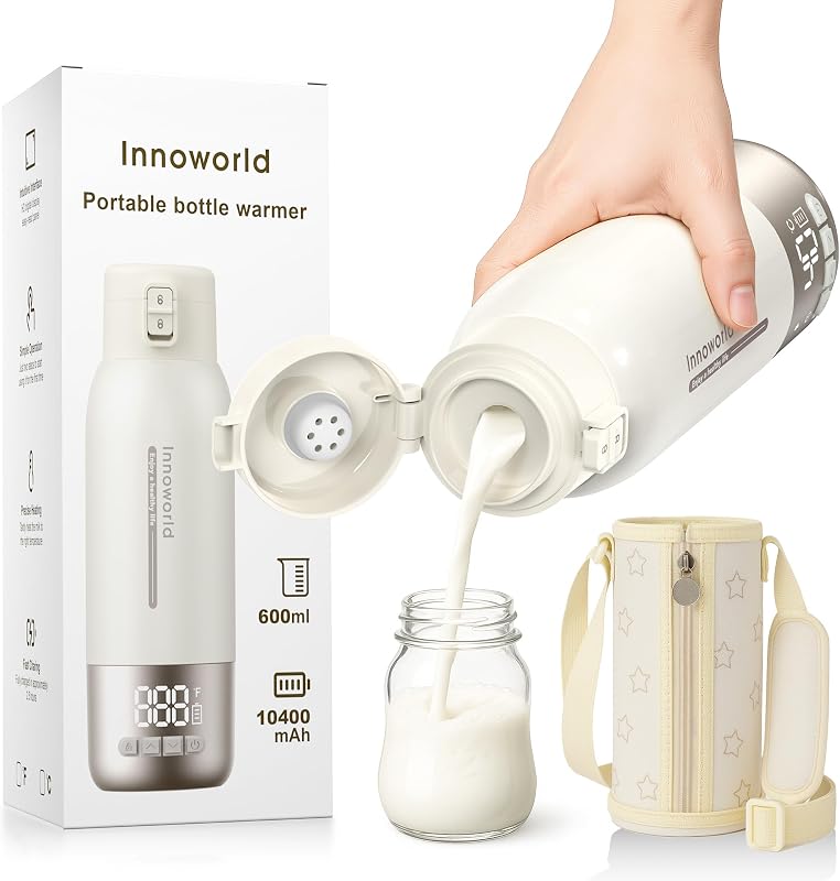 Portable Bottle Warmer for Travel,600ml Baby Milk Warmer for Breastmilk & Formula with Fast Heating,10400mAh Long Battery Life,USB-C Charging,Ideal for Car,Vehicle & Airplane Journeys