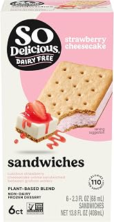 So Delicious Strawberry Cheesecake Plant-Based Frozen Dessert Sandwiches, Vegan Dairy-Free Ice Cream Alternative, Non-GMO Kosher 6 Count