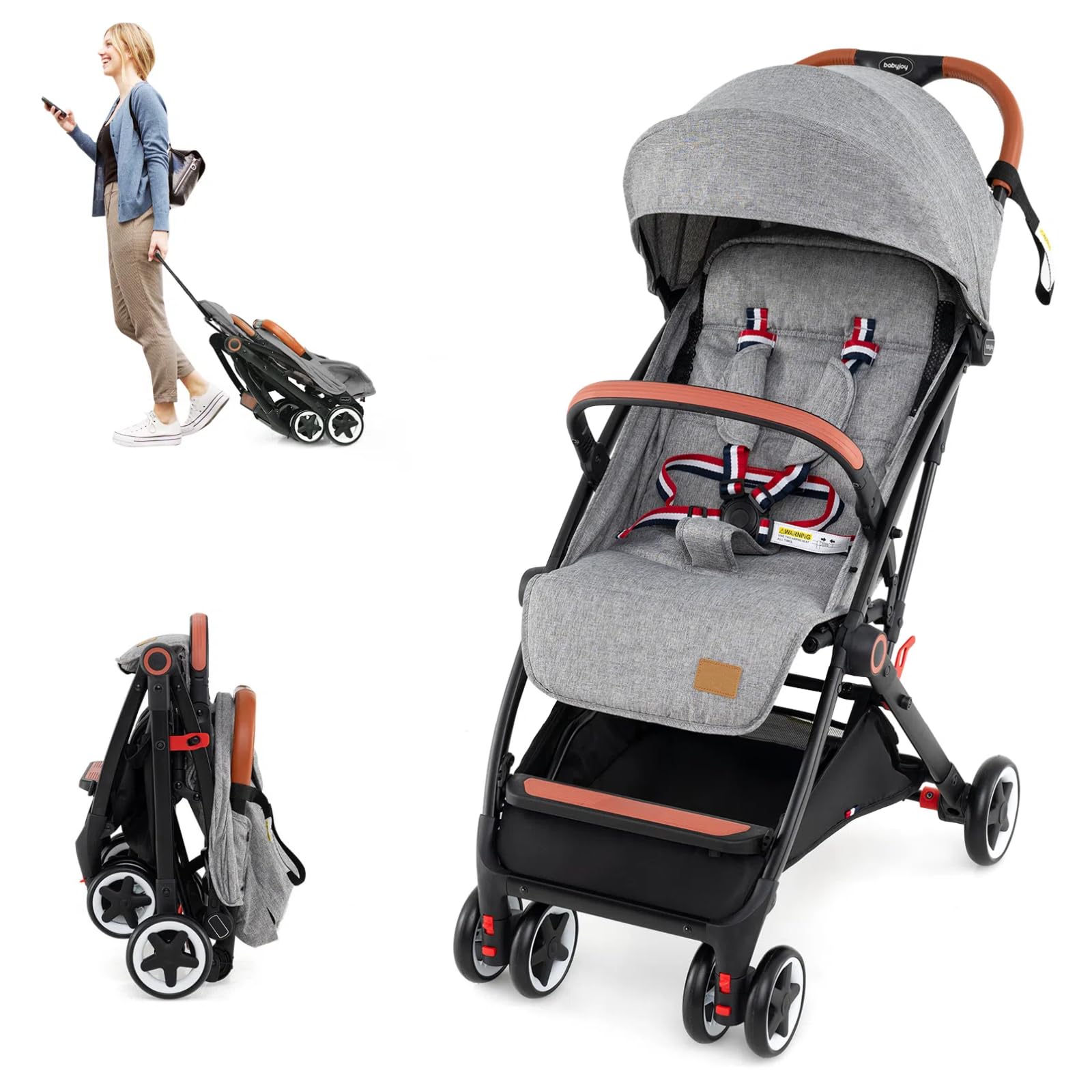 HONEY JOY Travel Stroller, One-Hand Quick Fold