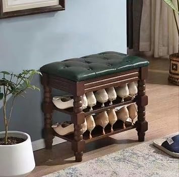 Sitable Upholstered Storage Bench with Padded Seat,Leather Button Tufted Shoe Bench,Large Capacity Shoe Changing Stool,Green A,50X30X48Cm