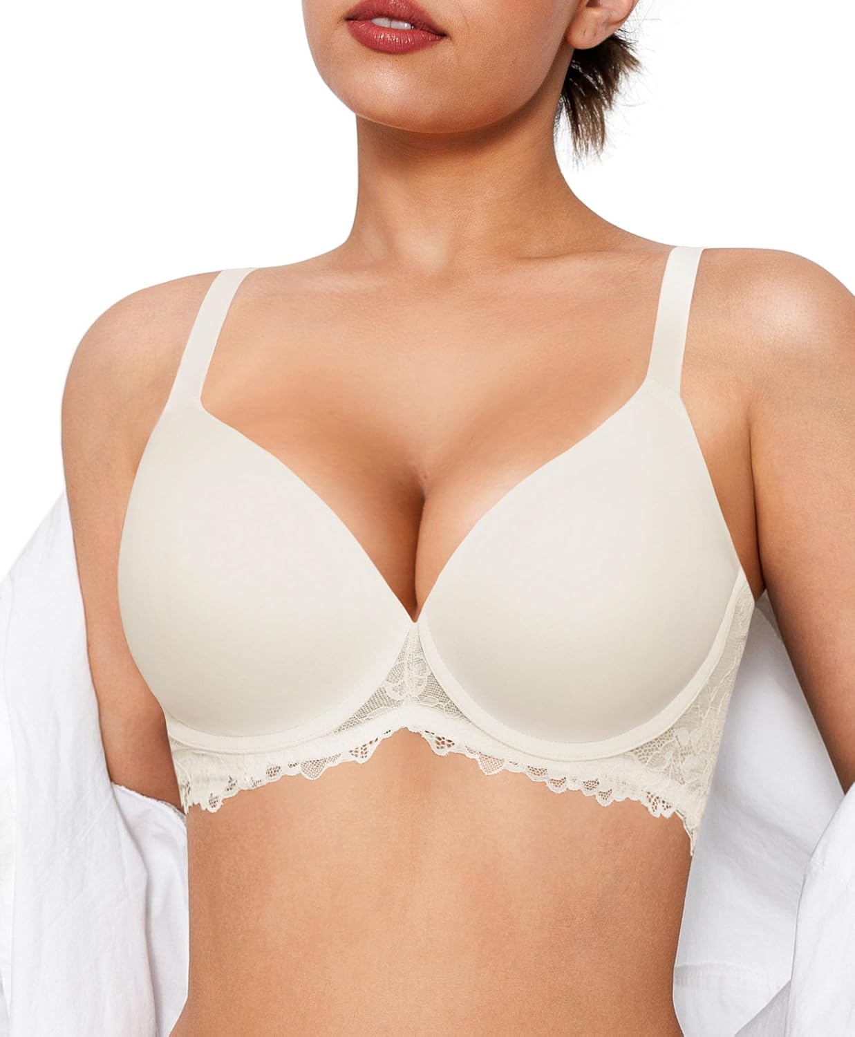 Popilush Minimizer Bras for Women Full Coverage Push Up Lace Bra Supportive with Underwire for Everyday Wear