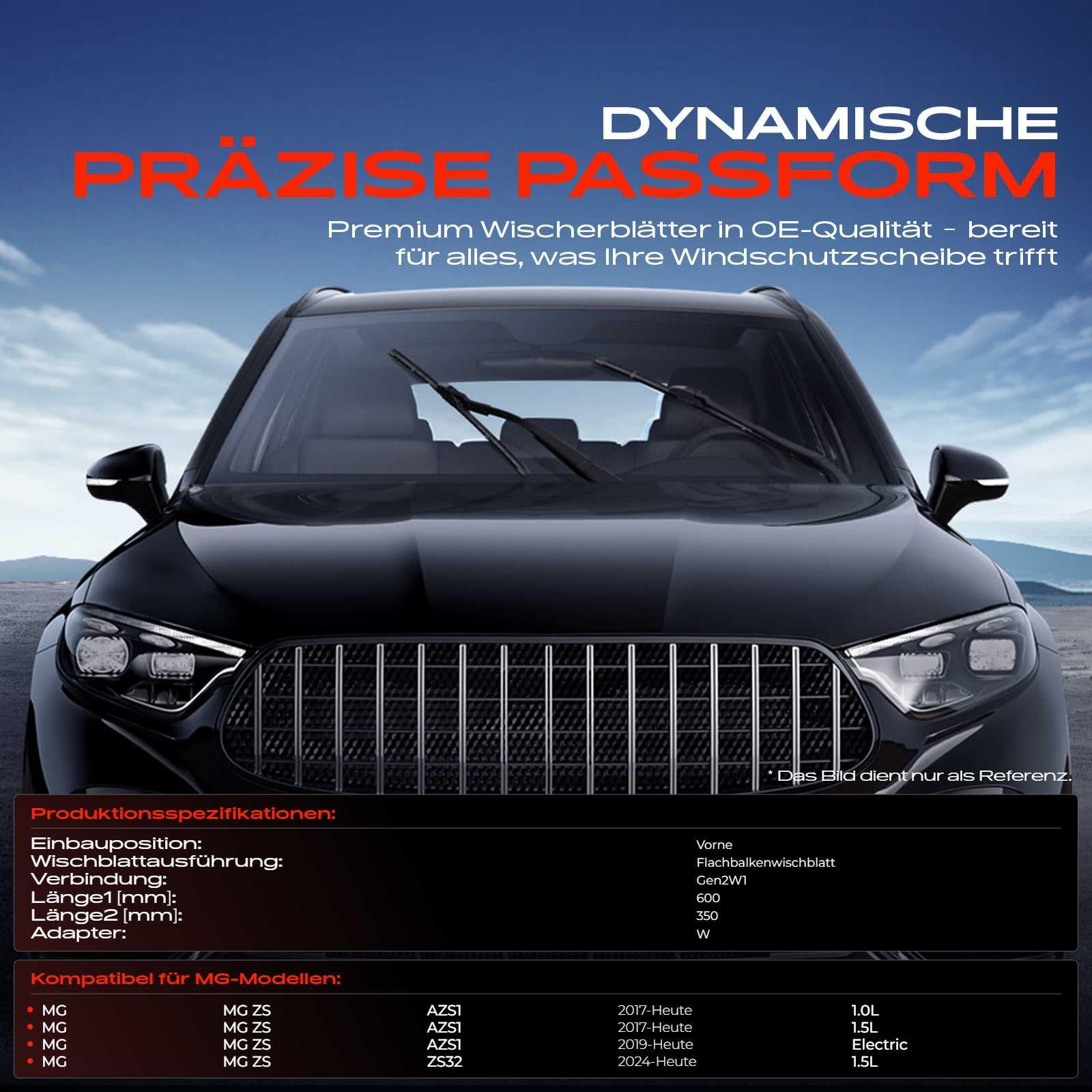 Frankberg 2x Tergicristalli Spazzole Tergicristalli Anteriore 600mm/350mm Compatibile con M.GZS SUV AZS1,M.GZS SUV ZS32, compreso indicatore di usura e panno per la pulizia