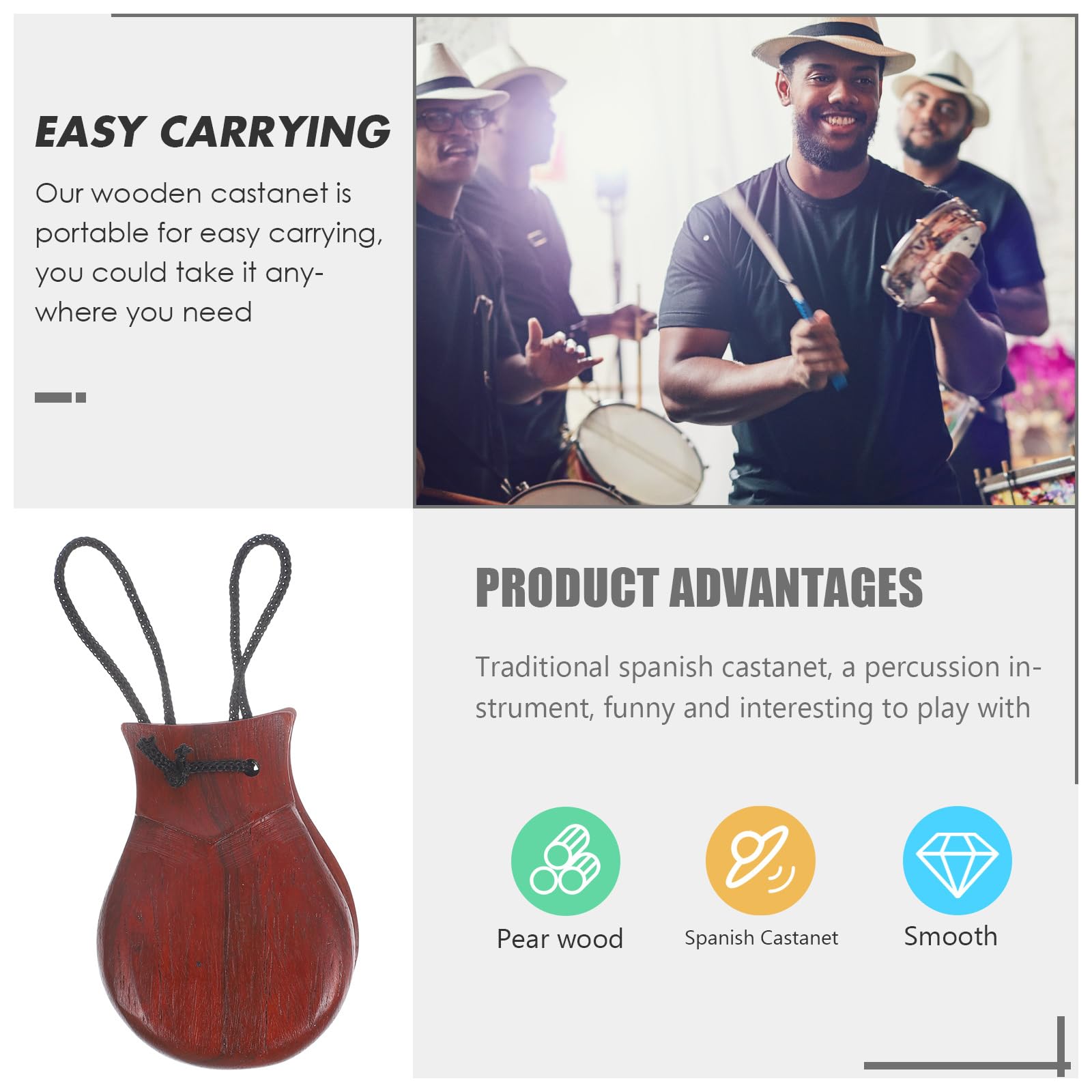 Wood Castanets pear wood handheld castanets Spain wooden castanet Wood Castanets pear wood handheld castanets Spain wooden castanet
